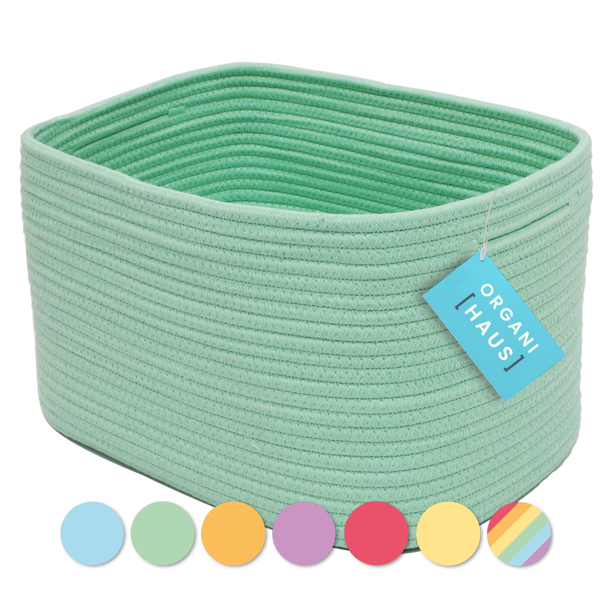 Organihaus Green Basket For Shelves, Decorative Cloth For Organizing, Cotton Rope Storage Basket For Toys, Small Woven Baskets F
