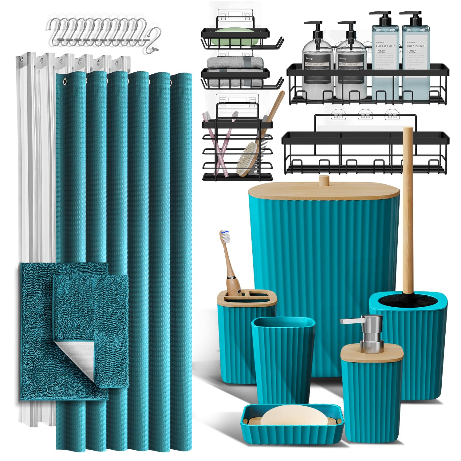 Clara Clark Bathroom Accessories Set - 27PC Bathroom Set with Adhesive Corner Shower Caddy Hanging, Bathroom Sets with Shower Cu