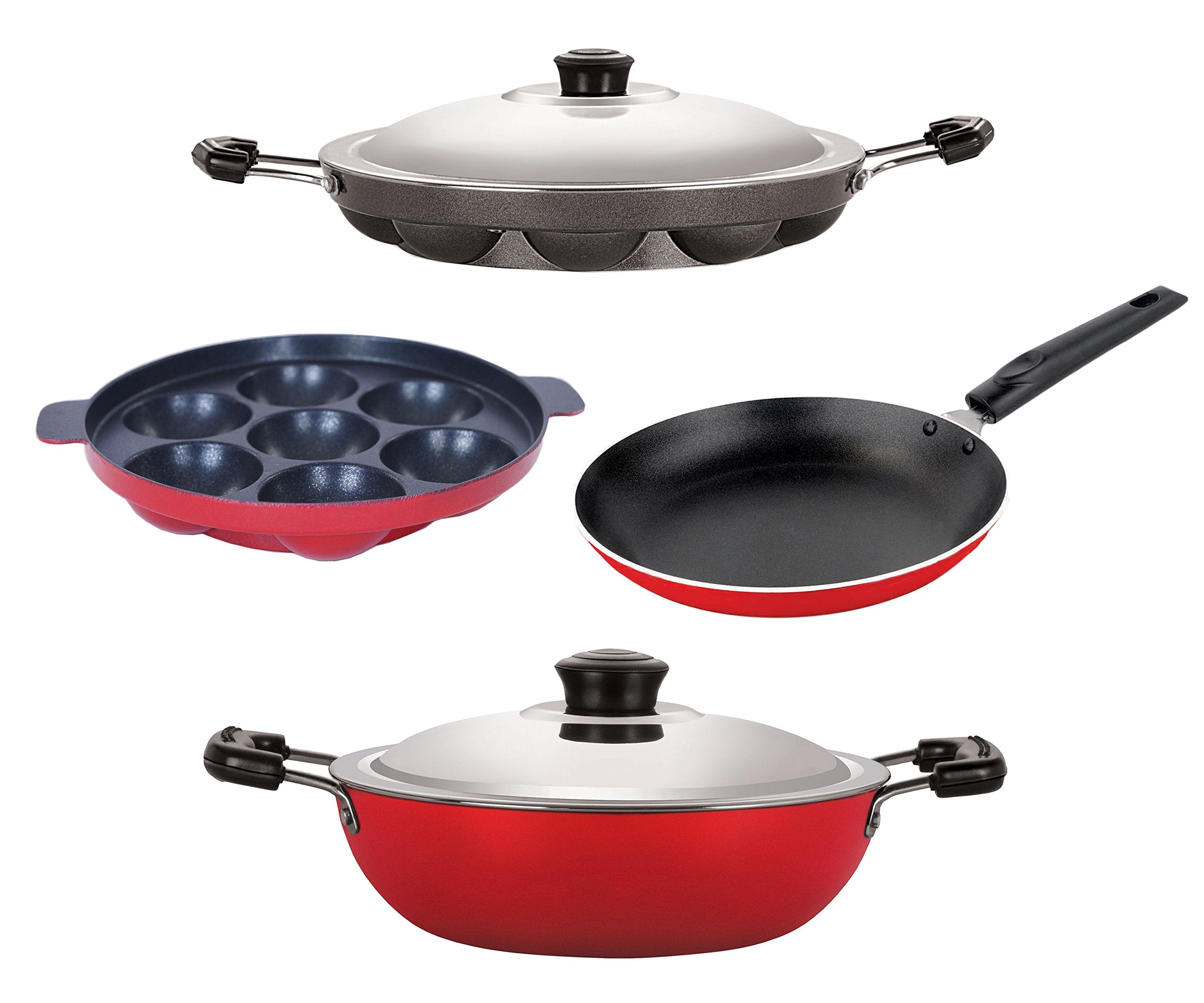 Nirlon Bpa Free NonStick Aluminium 4 Piece Cookware Set With Steel Lid, Dkdm_Tp_Ap7_Ap12