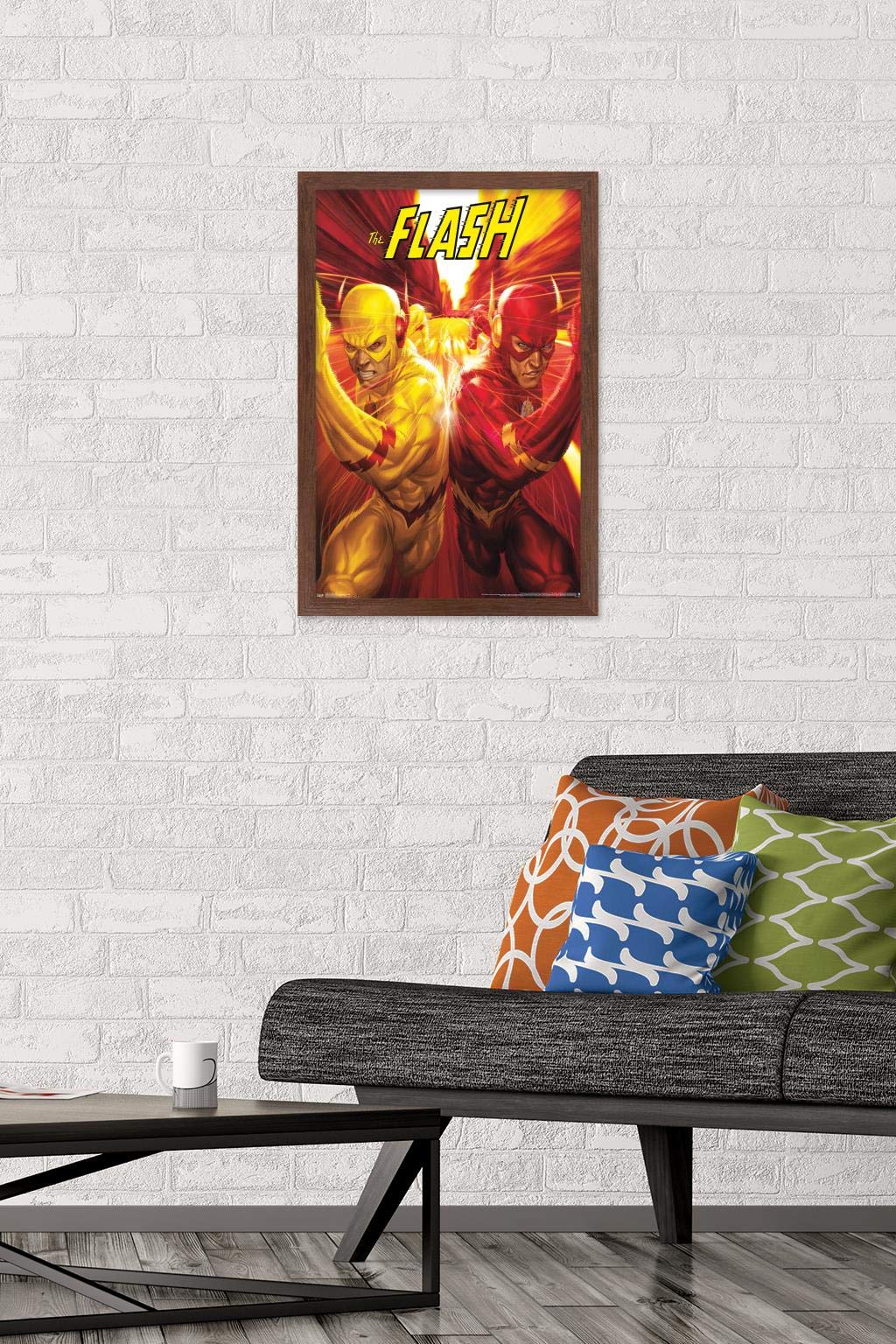 Trends International Dc Comics - The Flash And The Reverse Flash - Race Wall Poster, 14.725'' X 22.375'', Mahogany Framed Versio