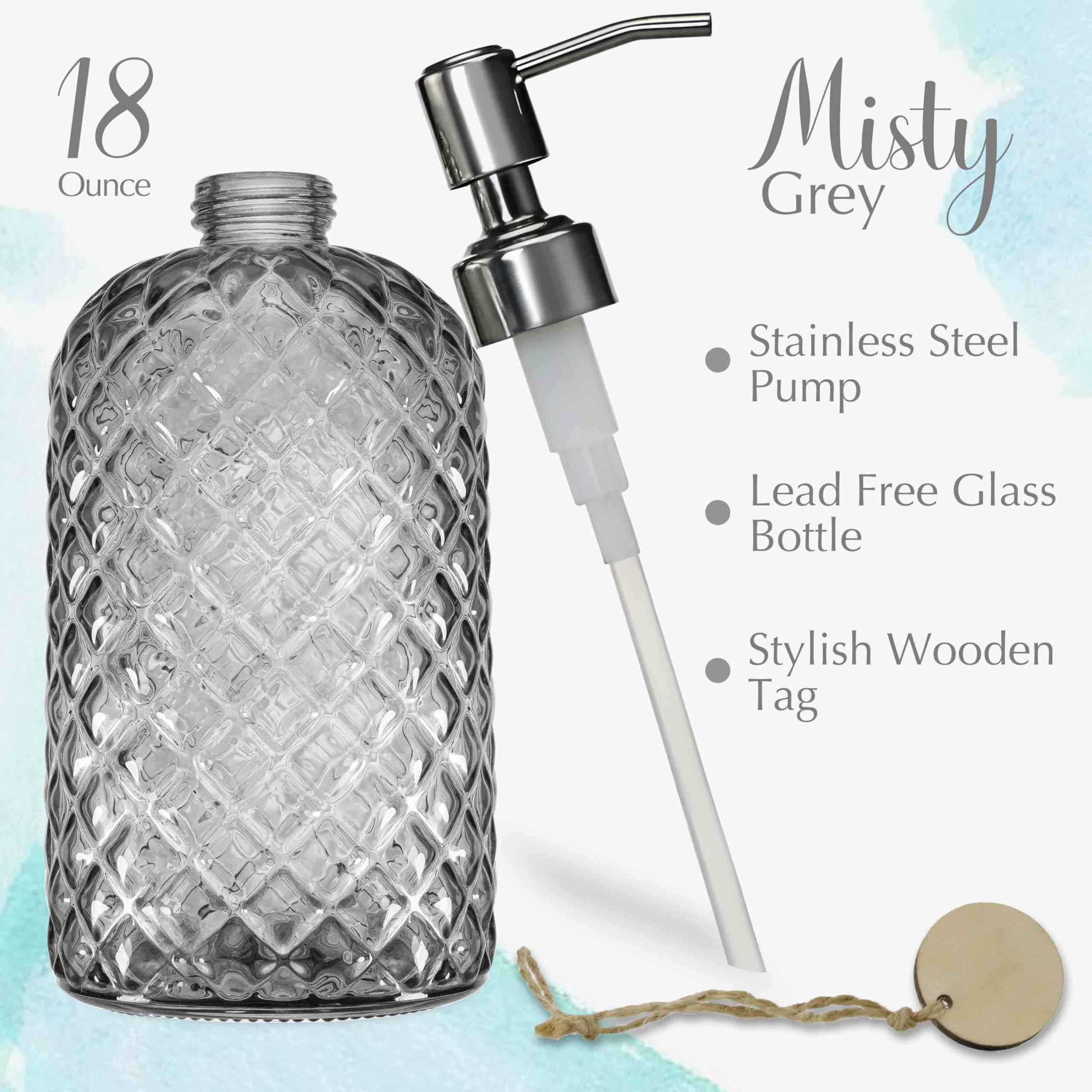 Jasai 18Oz Gray Glass Soap Dispenser With Rust Proof Pump, Refillable Kitchen Soap Dispenser For Dish Soap, Bathroom Soap Dispen