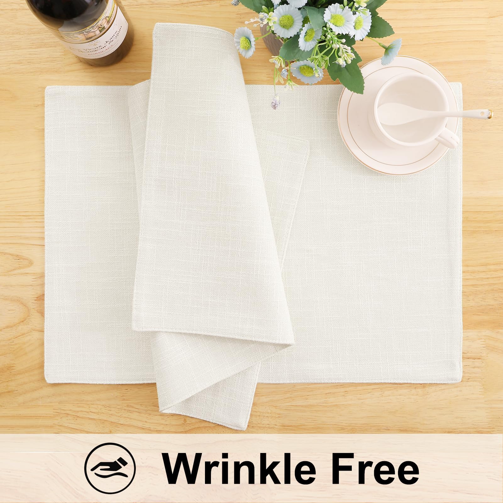 Homing Cream Cloth Placemats Set Of 8 - Cotton Linen Blend Washable Farmhouse Dining Table Mats For Indoors & Outdoors, Easy To