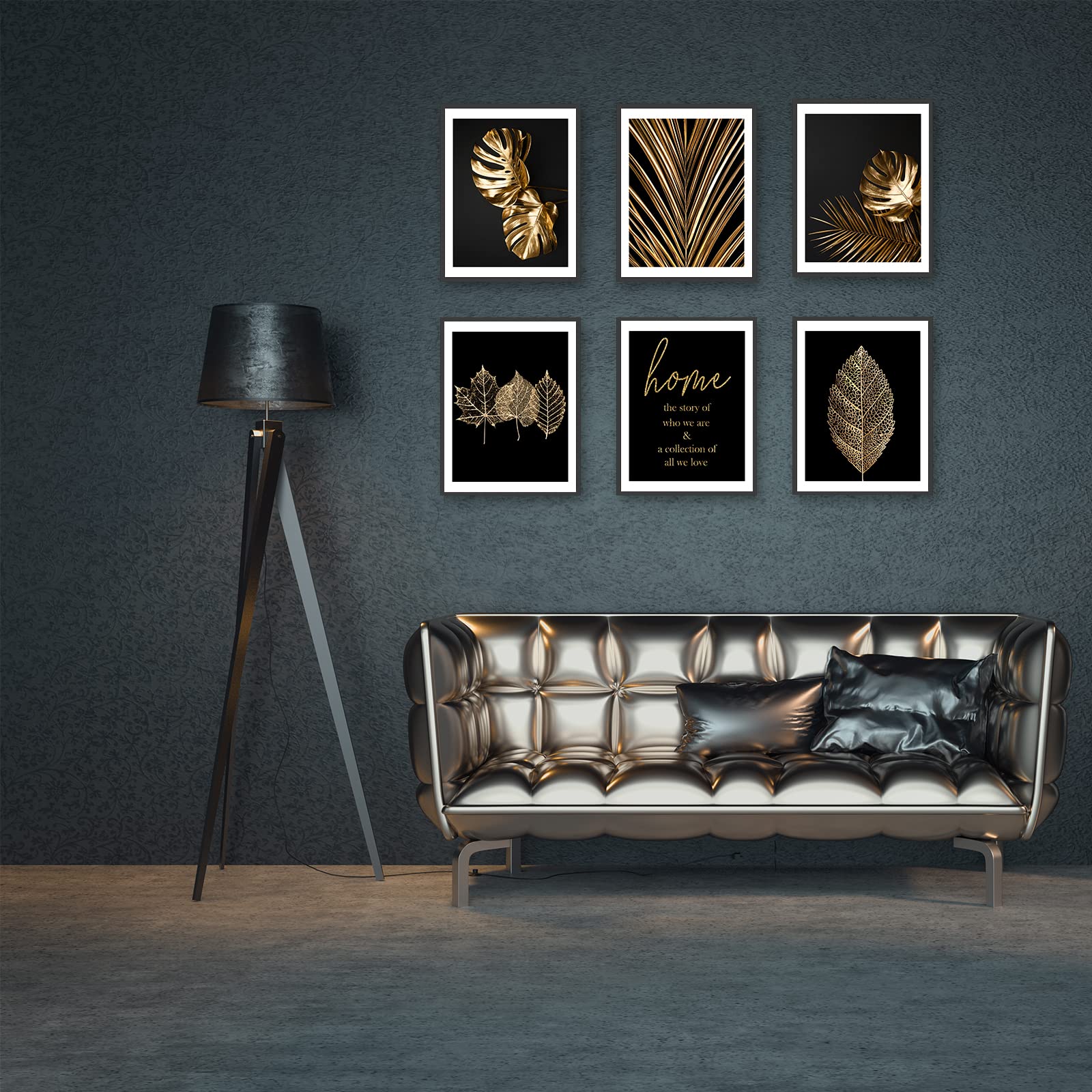 Hoozgee Gold Leaf Art Prints Modern Black Gold Botanical Tropical Plant Leaves Art Wall Pictures Canvas Prints Gallery Wall Art