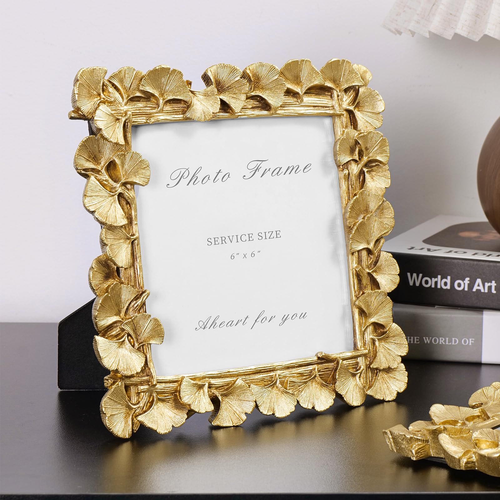 Cuspin Vintage Picture Frame 6x6 Gold Frames, Gold Ornate Leaf Textured Hand-Crafted Resin with Glass Front Antique Photo Frame