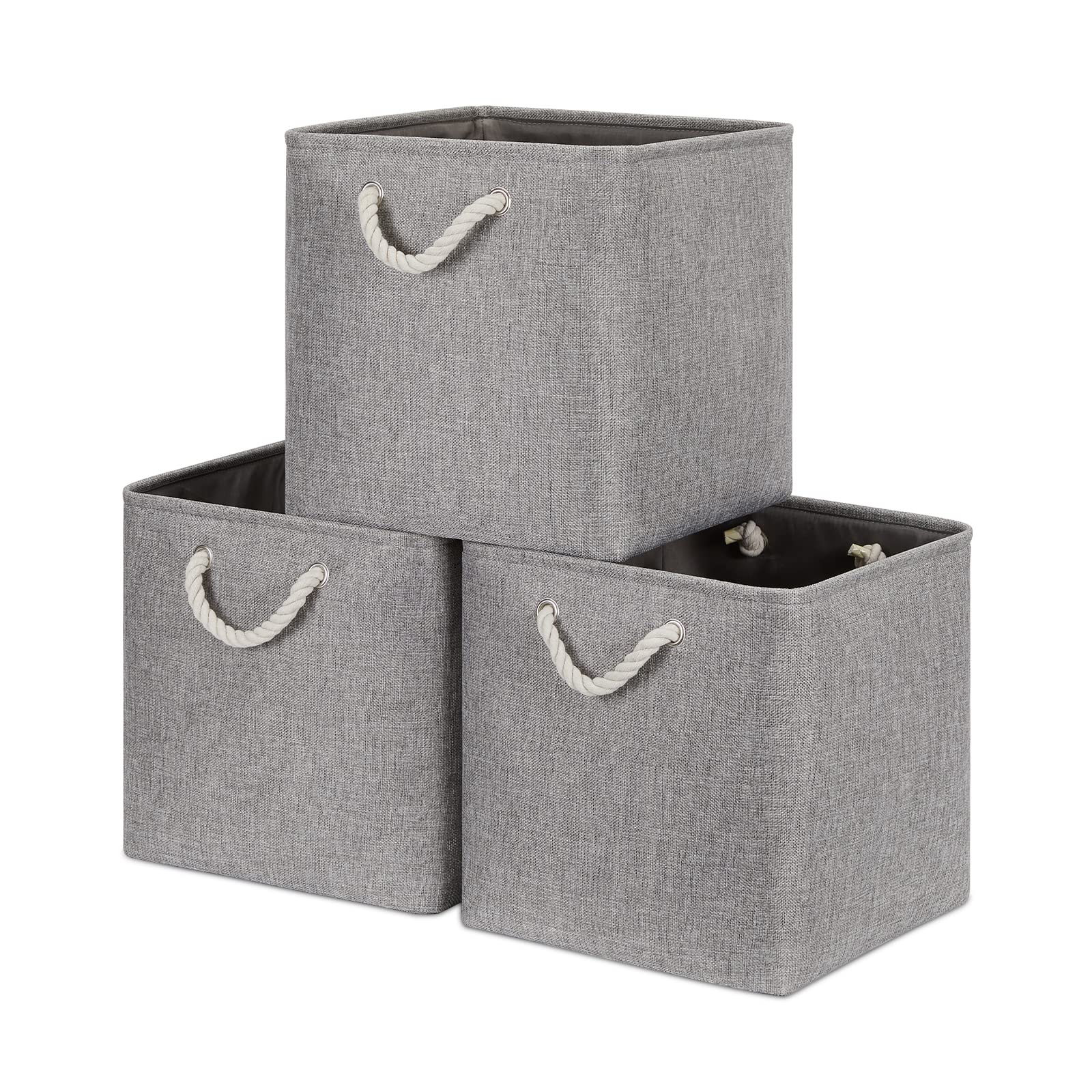 Bidtakay Grey Baskets Foldable Storage Cube Bins 13X13X13 Cube Storage Organizer Closet Set Of 3 Fabric Storage Baskets For Home