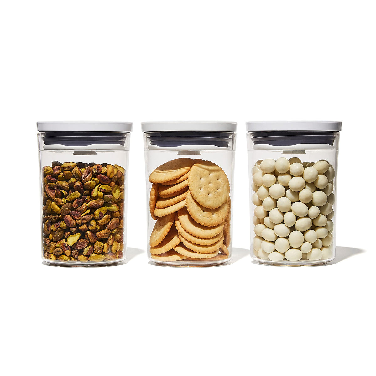 Oxo Good Grips 3-Piece Mini Round Pop Canisters | Includes Three 0.6 Qt/0.6 L Airtight Food Storage Containers | Ideal For Tea,