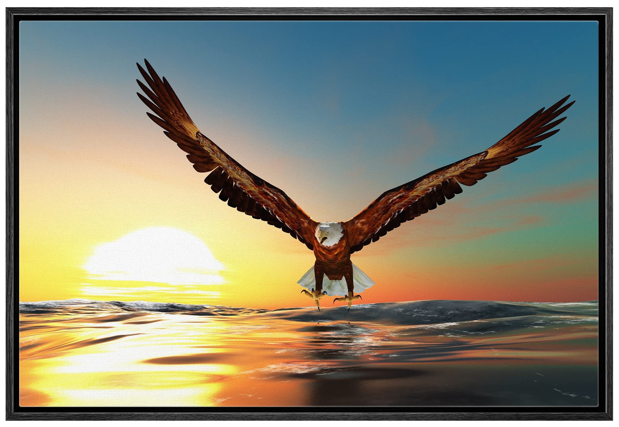 Wall26 - Framed Canvas Prints Wall Art - Bald Eagle Flying Above The Sea | Modern Wall Decor/Home Decoration Stretched Gallery F