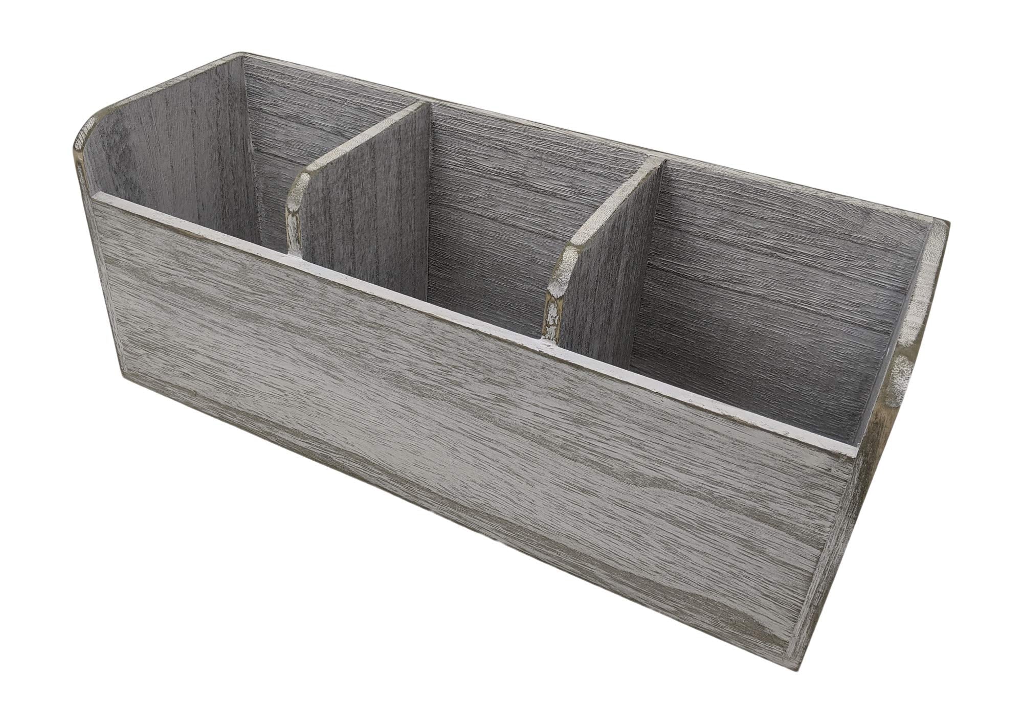 Gianna'S Home Rustic Farmhouse 3 Compartment Wooden Countertop Kitchen Desk Caddy Utensil Organizer