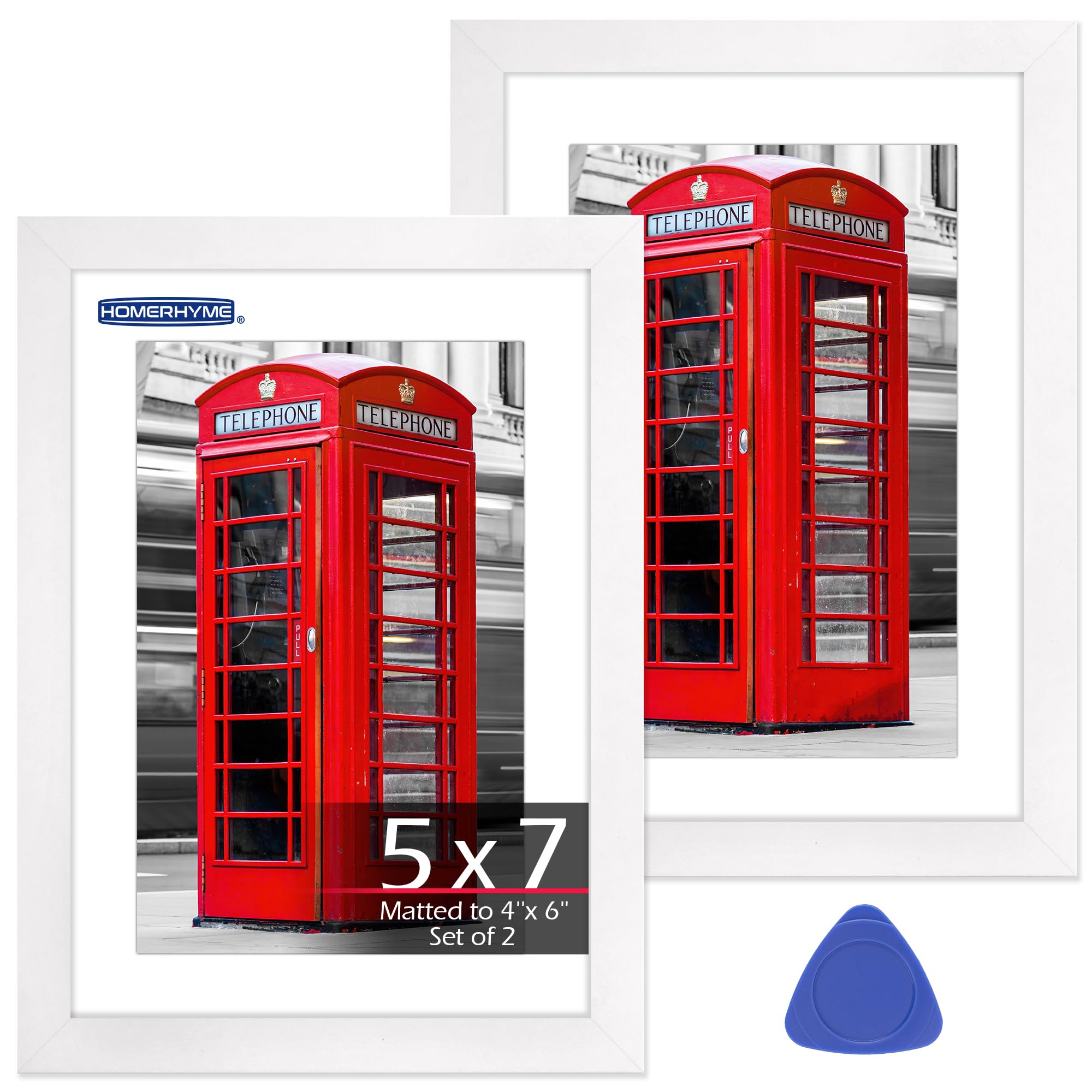 HOMERHYME 5x7 Picture Frame Set of 2, White Photo Frames for Gallery Wall Mounting or Table Display, Display Pictures 4x6 with M