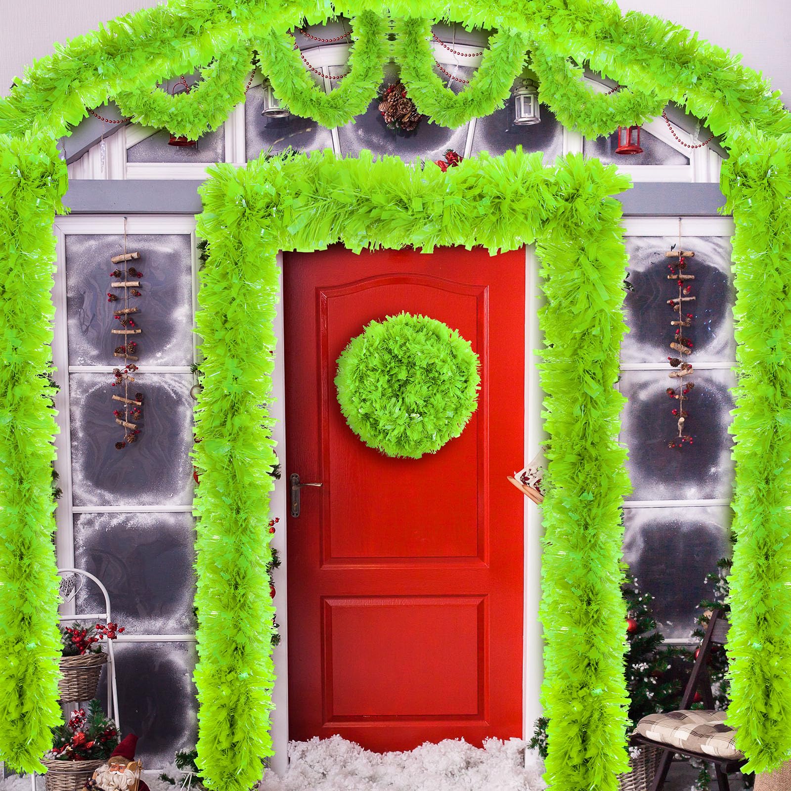 Riceshoot 131.23 ft Christmas Tinsel Garland Lime Green Metallic Garland Decoration Hanging Twist Glittering Christmas Garlands