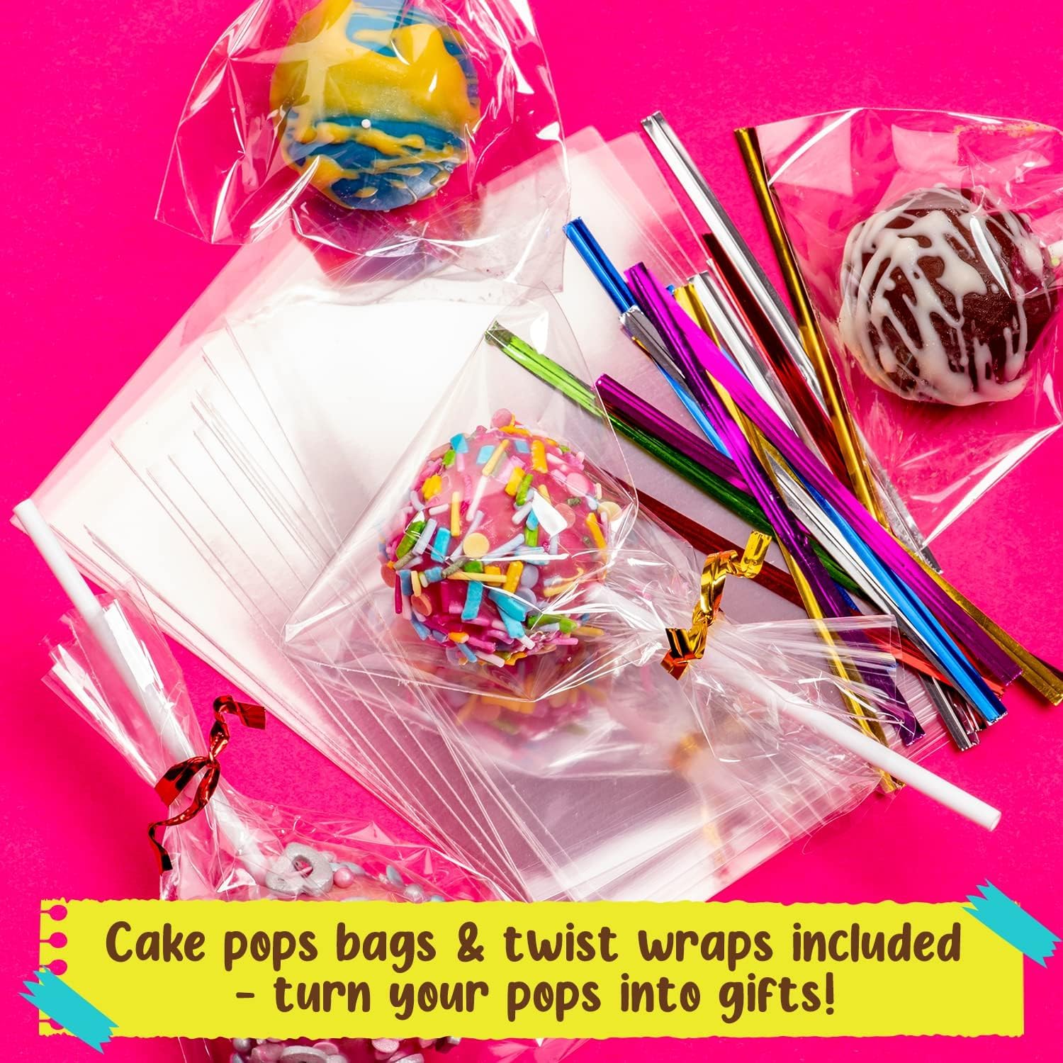 GirlZone Cake Pop Craze Kit - Kids Baking Set for Ages 10-12, Plastic Mold, Stand, Gifting Bags, Decorating Pen, Clear Color