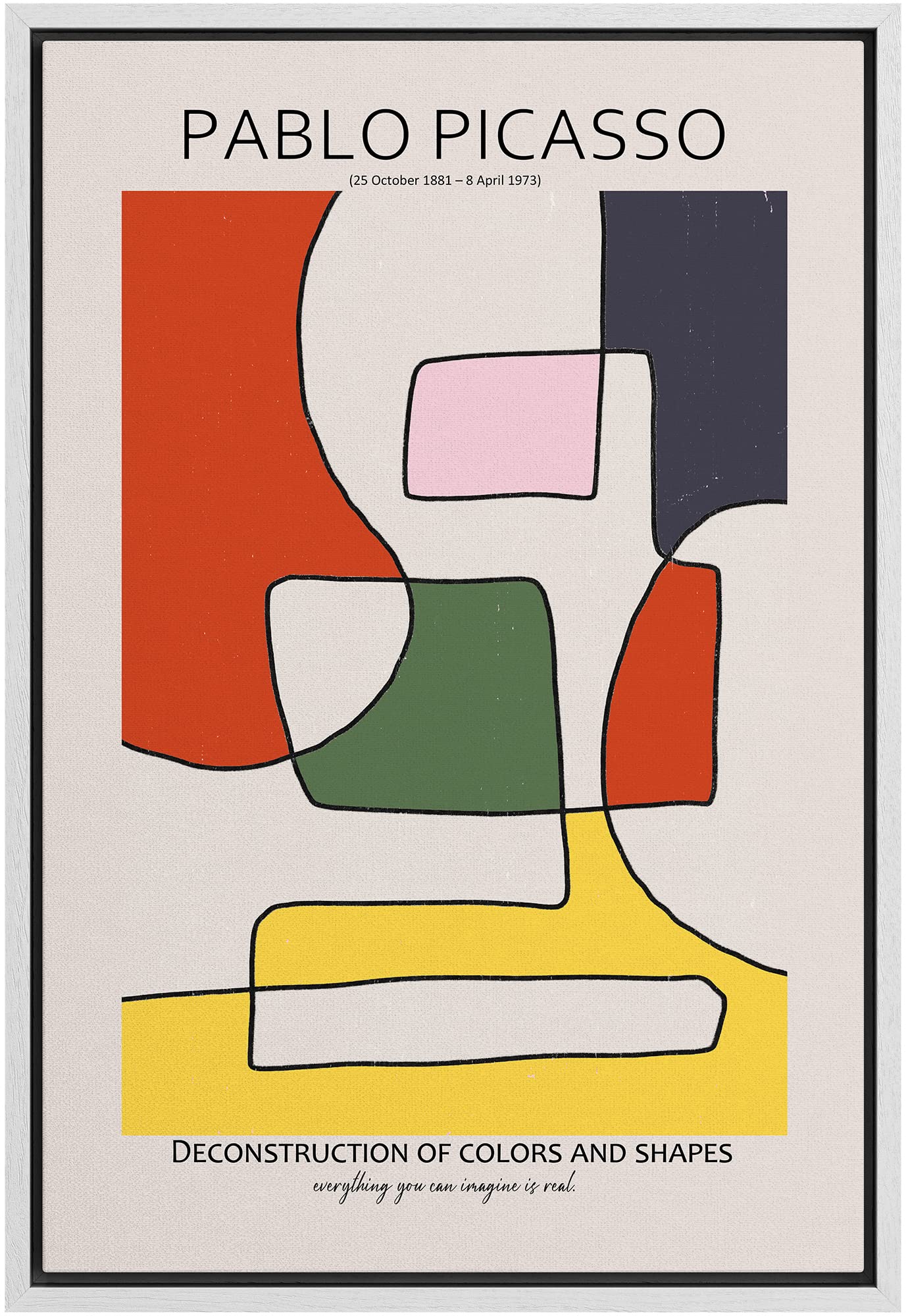 Signleader Framed Canvas Print Wall Art Pablo Picasso Mid-Century Line Art Abstract Shapes Illustrations Modern Art Decorative M