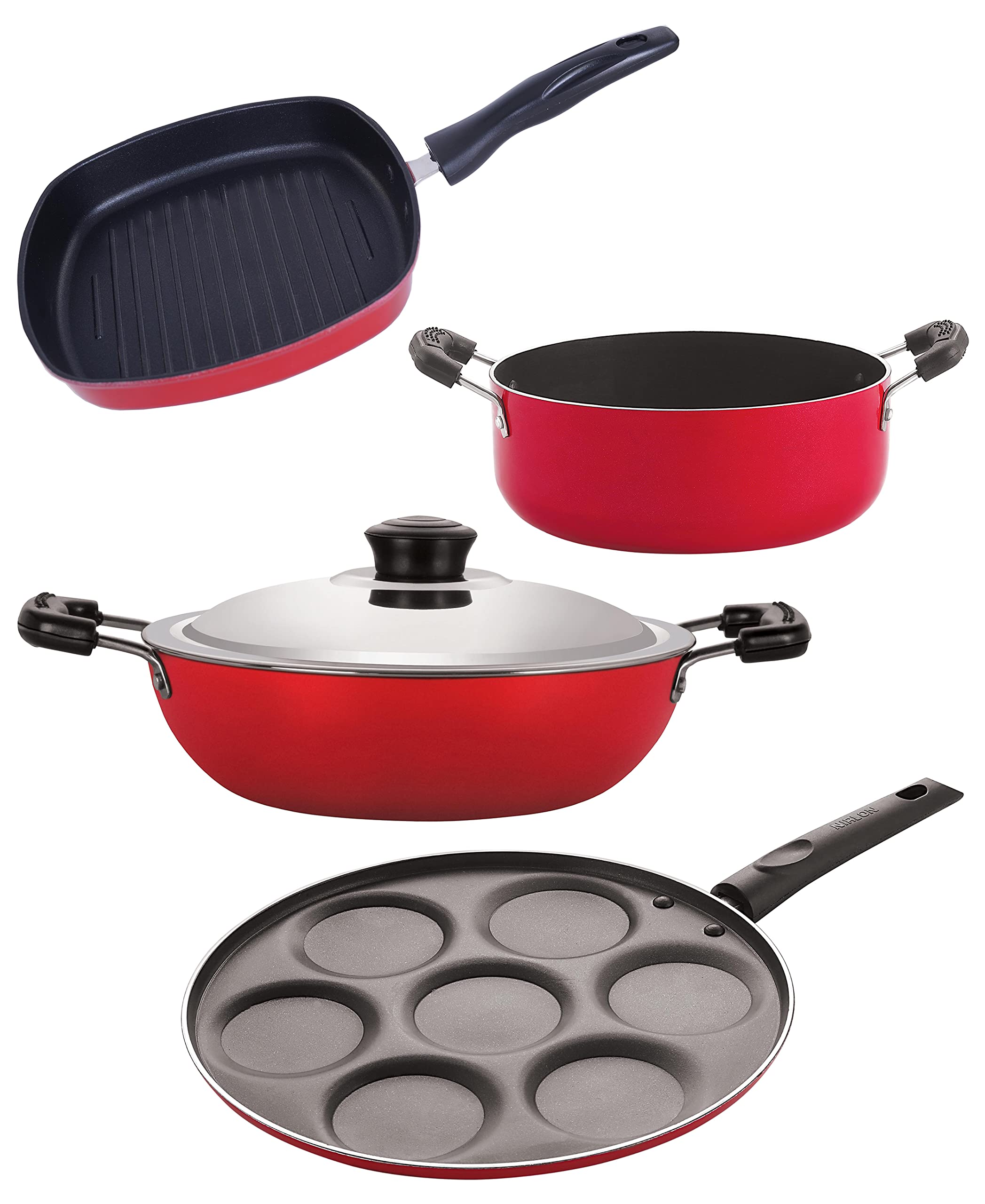 Nirlon Aluminium Non Stick Non Induction Cookware Set Of 4 Pieces (Dkd(J)_Up7_Gp24.5_Cs24)