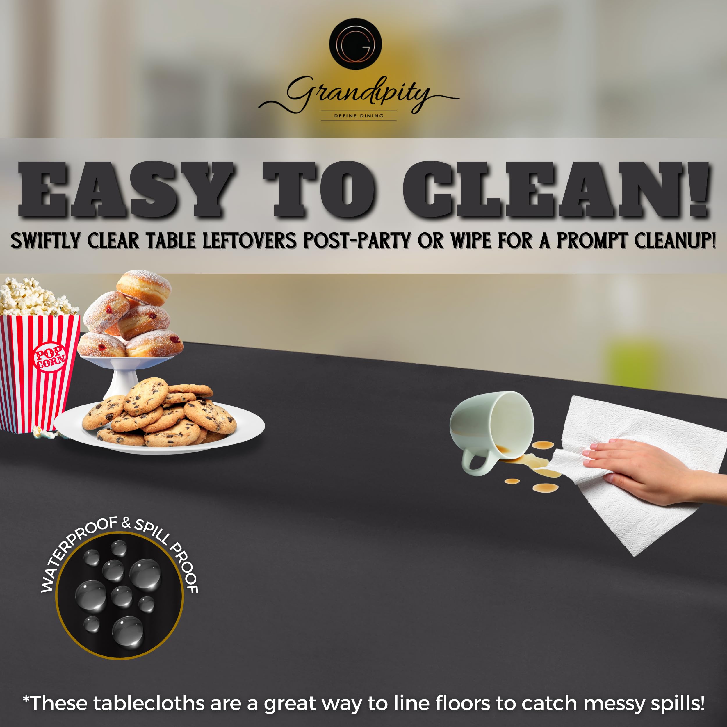 Grandipity Dark Grey Plastic Table Cloth Disposable (6 Pk) 54In X 108In Plastic Tablecloths For Rectangle Tables - Premium Party