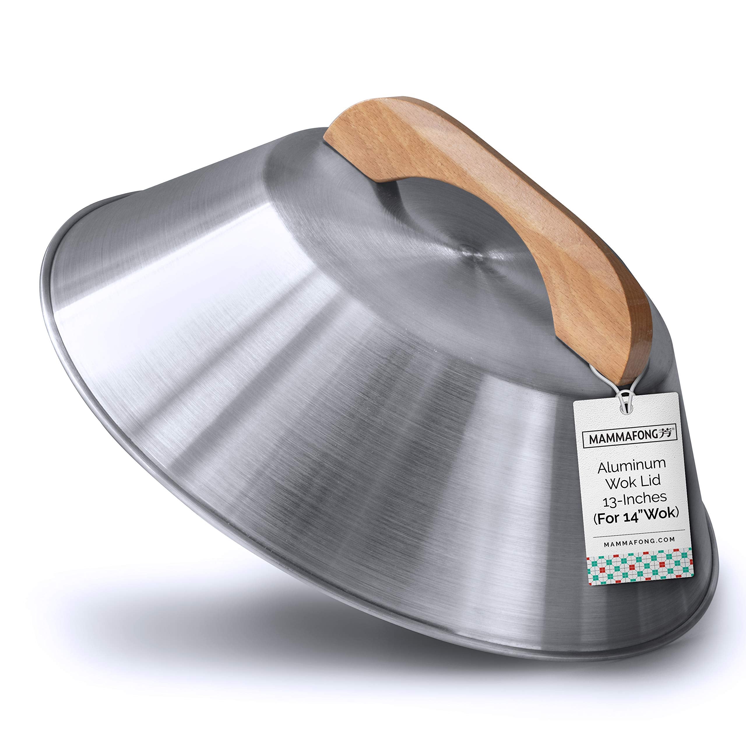 Mammafong Aluminum Wok Cover For 14'' Hand Hammered Wok, 13 Inch Flat Wok Lid