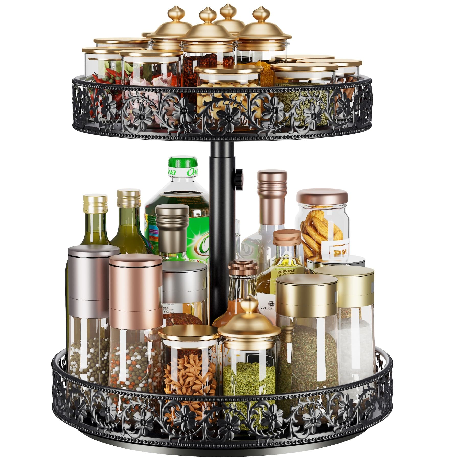 2 Tier Lazy Susan Organizer Turntable Height Adjustable, Black