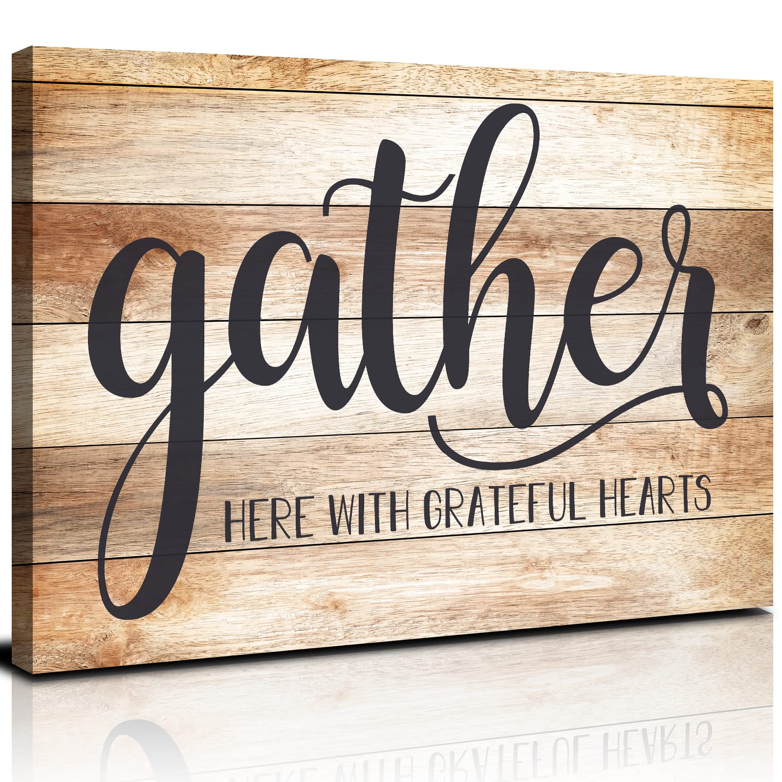 Rustic Kitchen Wall Art Gather Signs For Home Decor Canvas Paintings Inspirational Saying Quotes Poster Picture Wood Grain Sign 