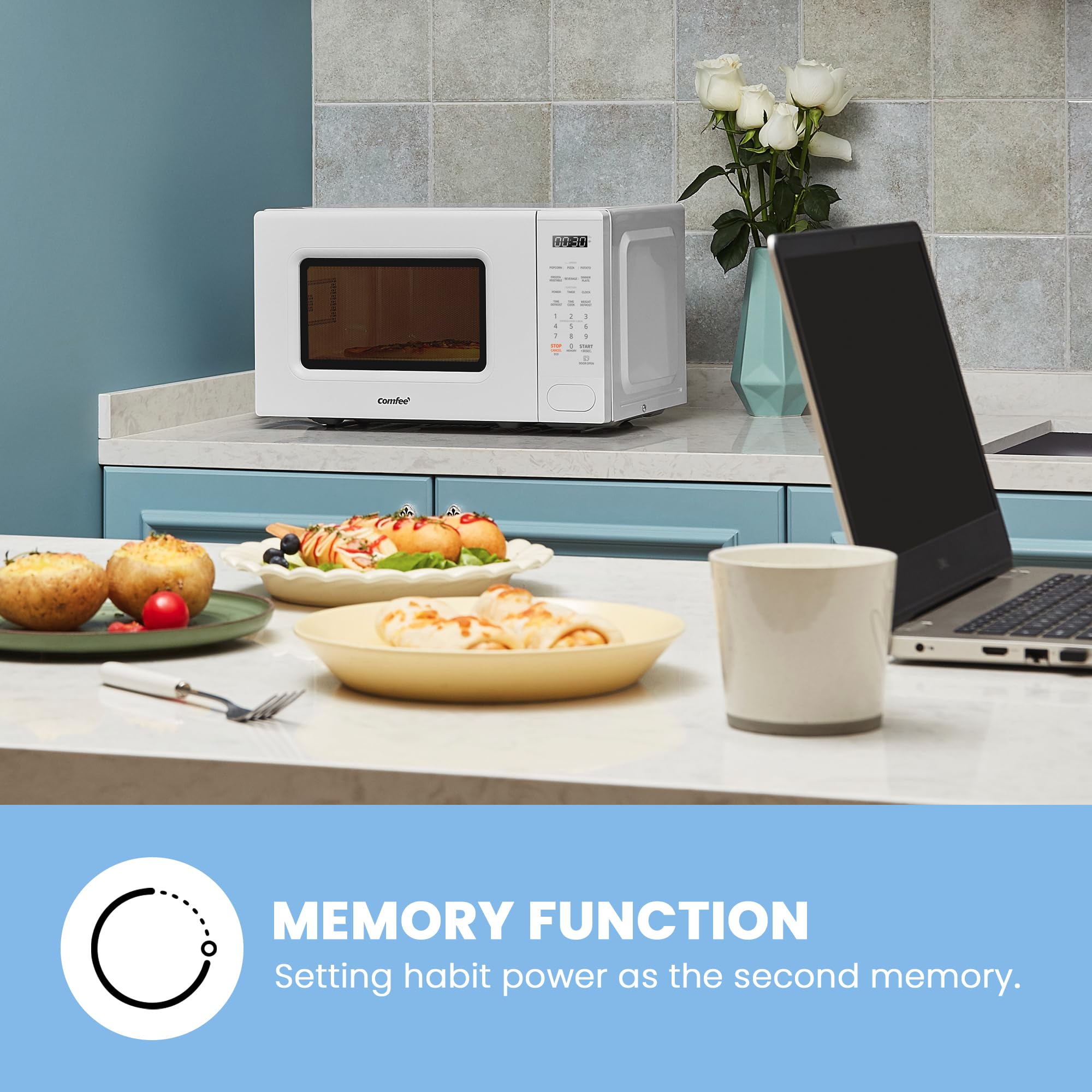 COMFEE CMO-C20M1WH Retro Microwave With 11 power levels  Fast Multi-stage Cooking  Turntable Reset Function Kitchen Timer  Speedy Cooking  Weight/Time Defrost  Memory function  Children Lock  700W