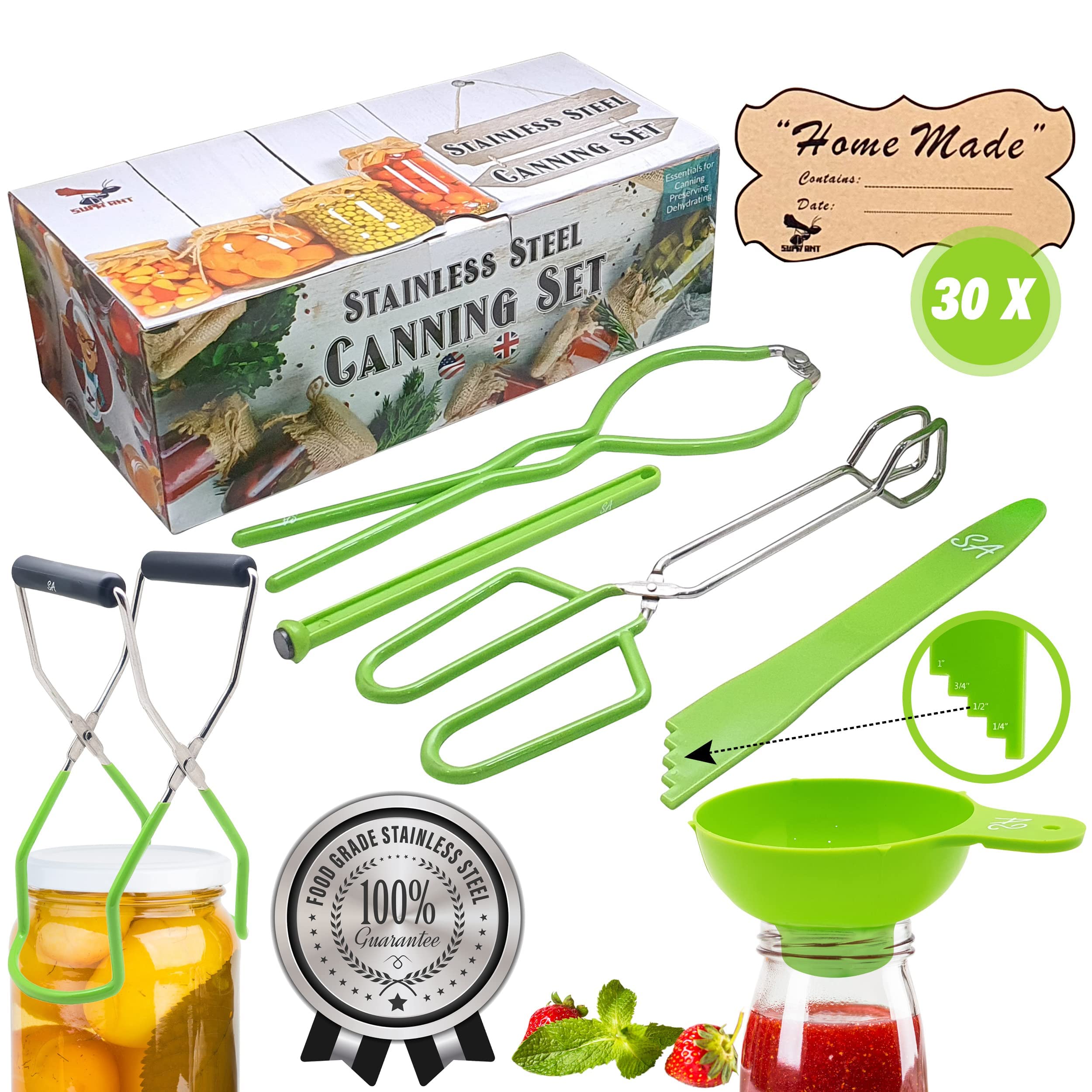 Supa Ant Canning Supplies - USA Assembled & Certified Food Grade Stainless Steel Canning tools - Canning set/pickling kit for be
