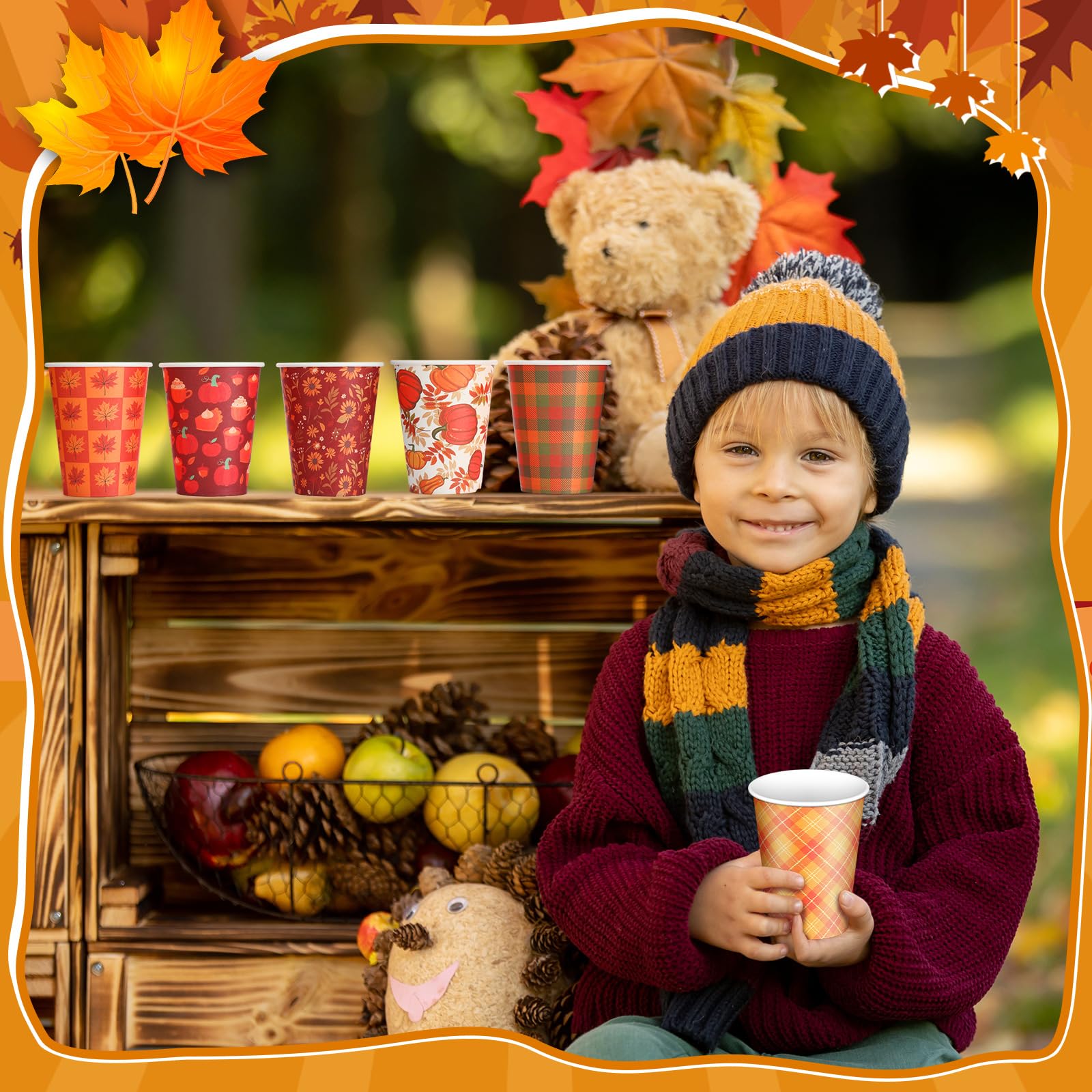 Umigy 150 Pack Thanksgiving Paper Coffee Cups 12 oz Fall Disposable Paper Cups for Thanksgiving Hot Cold Beverage Juice Snack an