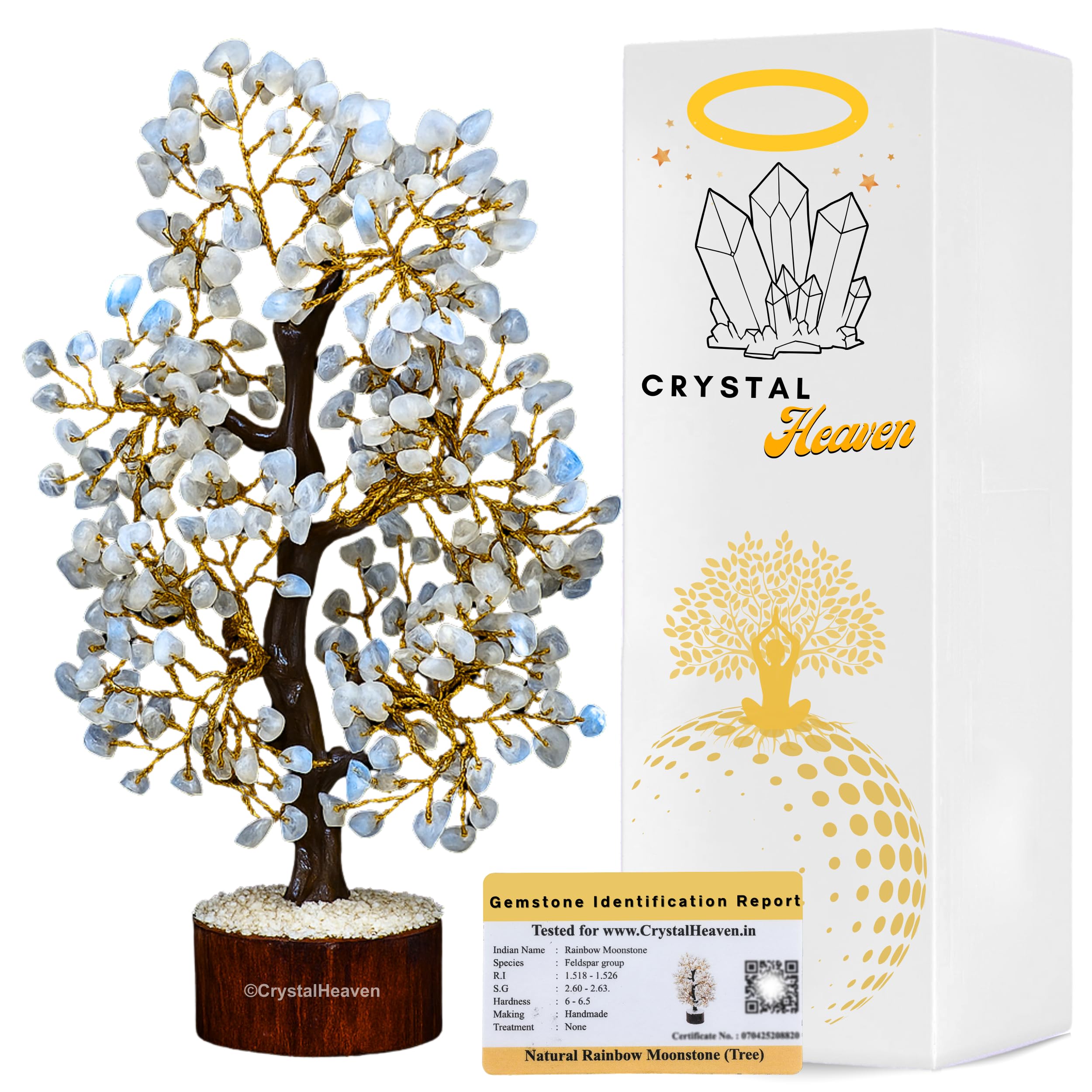 Certified Rainbow Moonstone Crystal Tree For Good Luck - Healing Crystals Money Tree For Wealth, Positive Energy At Home Office 