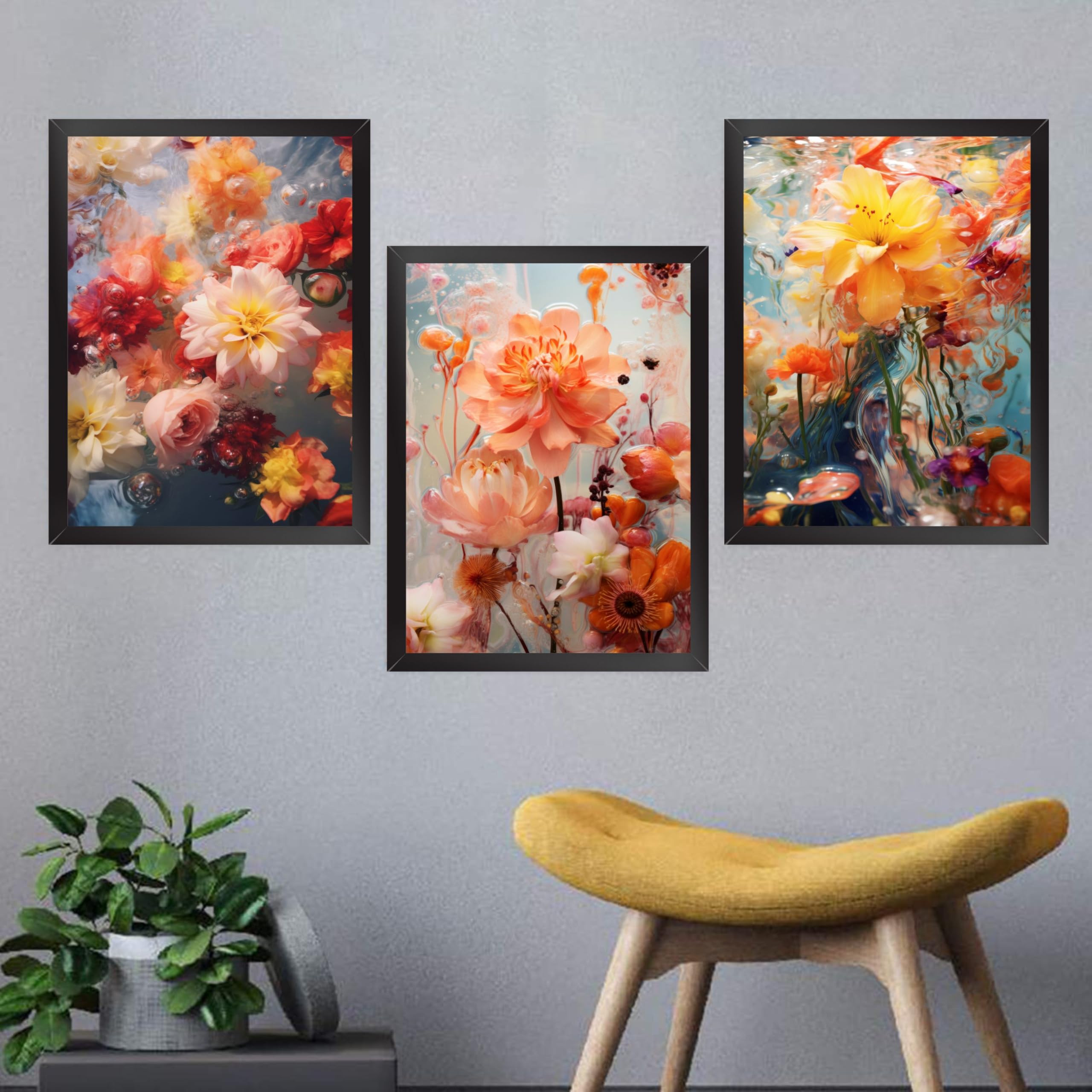 Decor Villa 3D YELLOW FLOWERS Digital Framed Painting for Wall Decoration - Wall Art Prints for Living Room Bedroom Office Room