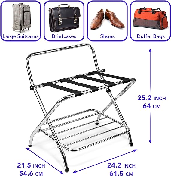 2-Shelf X-Shape Folding Luggage Rack with Nylon Straps