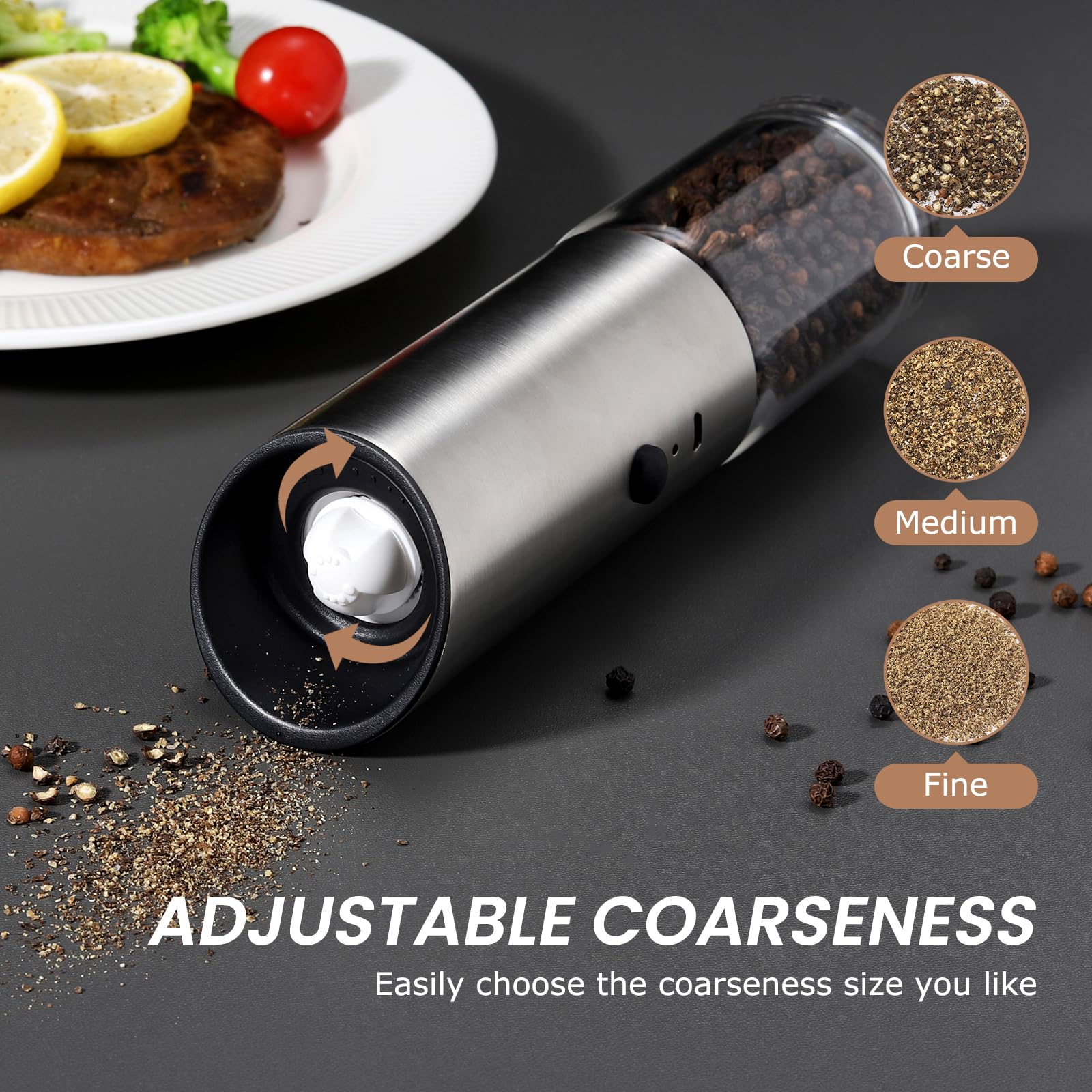 Vevok Chef Electric Salt And Pepper Grinder Set Rechargeable With Led Light Usb Automatic Gravity Stainless Steel Pepper Mill Sp