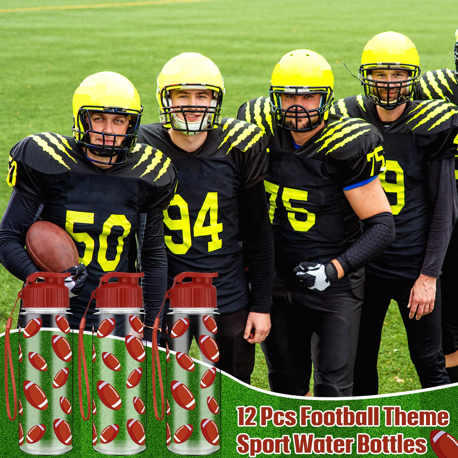 Funnymoom 12 Pcs Football Water Bottles Bulk 17 oz Football Sports Bottle with Leak Proof Flip Top Reusable Plastic Water Bottle