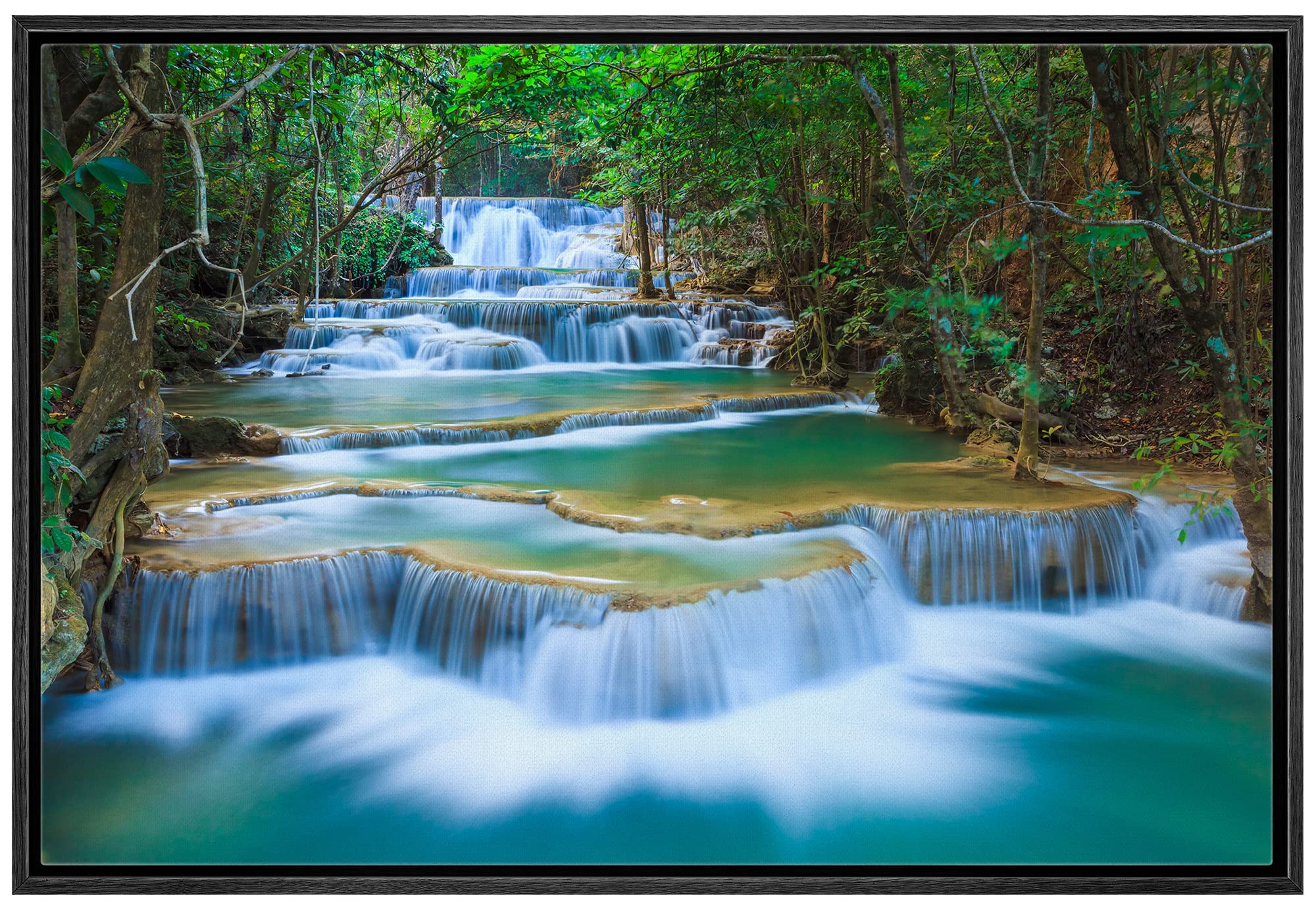 Wall26 Framed Canvas Print Wall Art Cascading Forest Waterfall Landscape Nature Wilderness Photography Modern Art Rustic Scenic