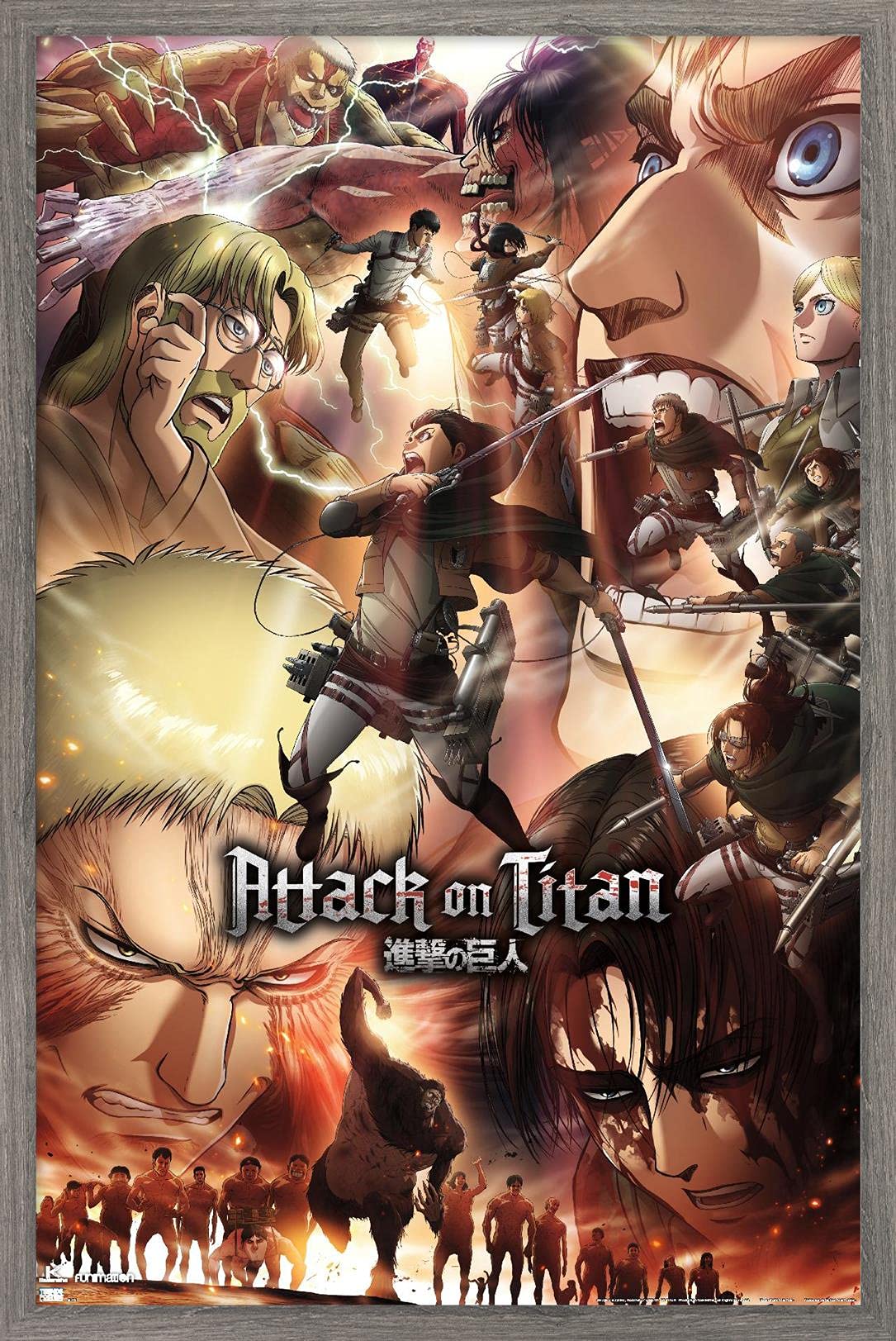 Trends International Attack On Titan: Season 3 - Key Art Wall Poster, 14.72'' X 22.37'', Barnwood Framed Version