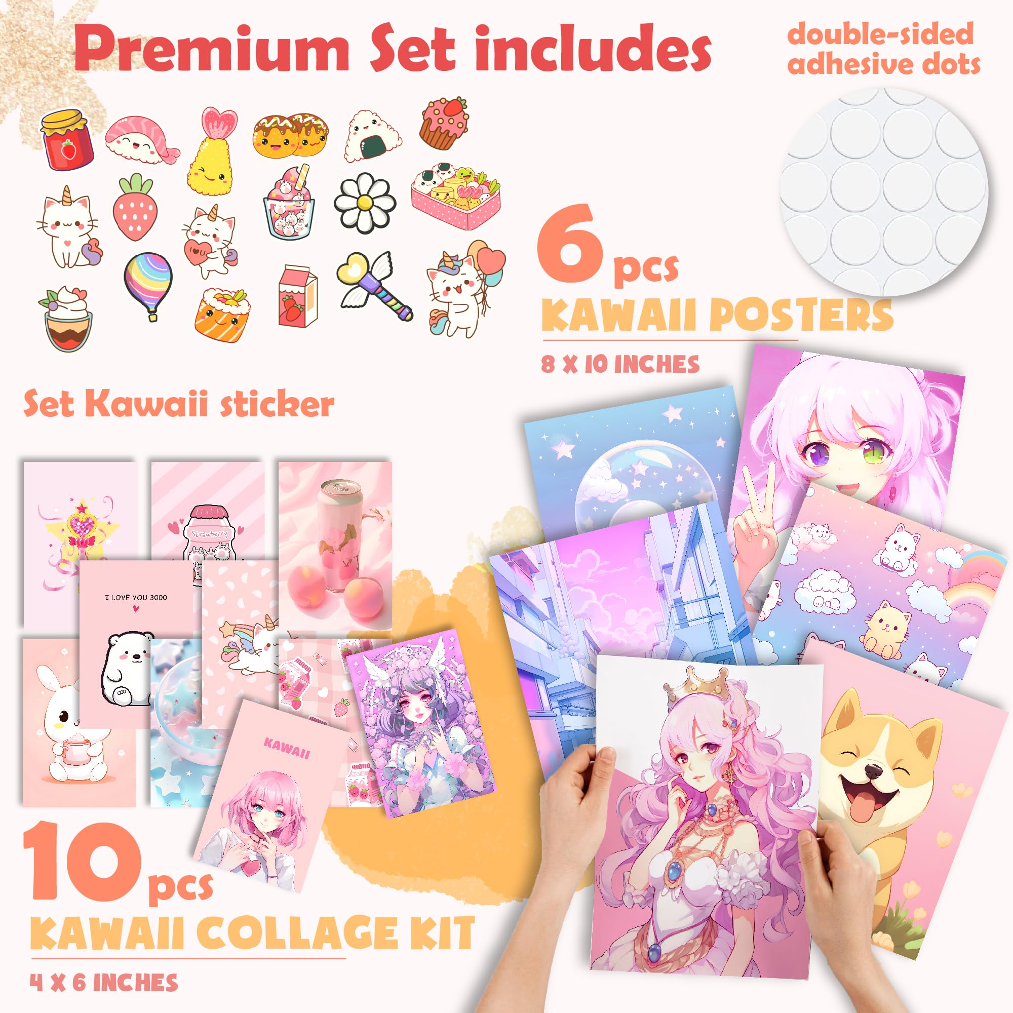 97 Decor Kawaii Wall Art Poster - Cute Anime Room Decor Aesthetic Collage For Bedroom, Dormitory, Kids Room (8X10 Unframed)