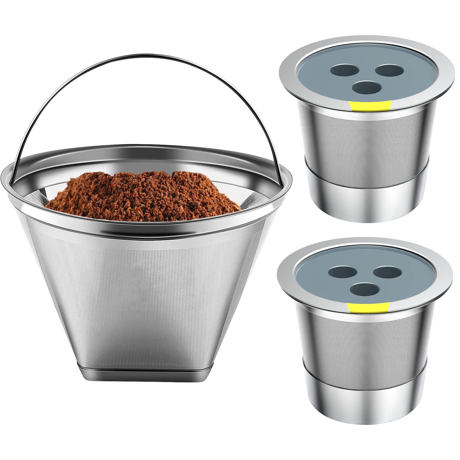 Stainless Steel Reusable Coffee Filter Compatible With Ninja Dual Brew Coffee Maker, Reusable Coffee Pods With 4 Cone Coffee Fil