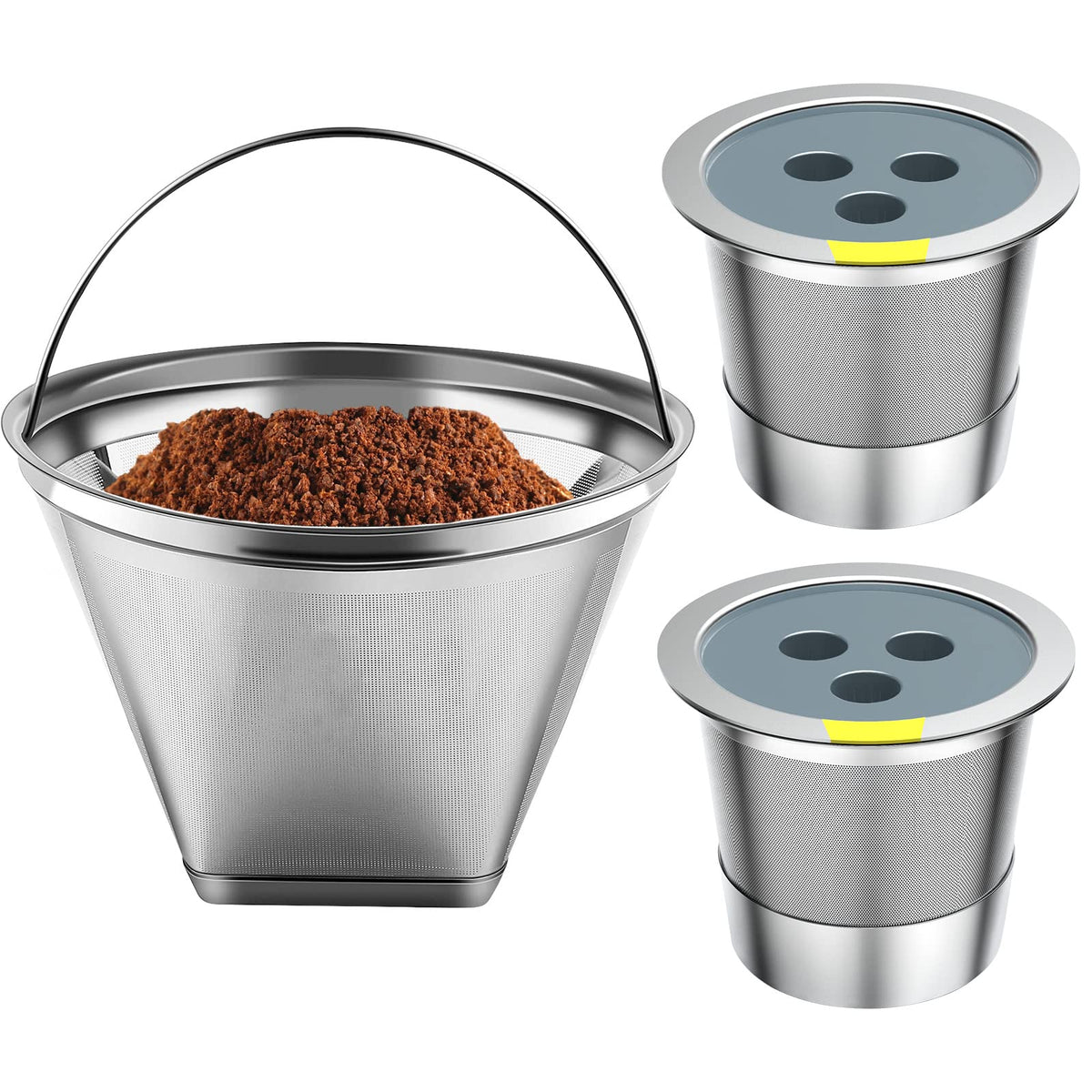 Stainless Steel Reusable Coffee Filter Compatible With Ninja Dual Brew Coffee Maker, Reusable Coffee Pods With 4 Cone Coffee Fil