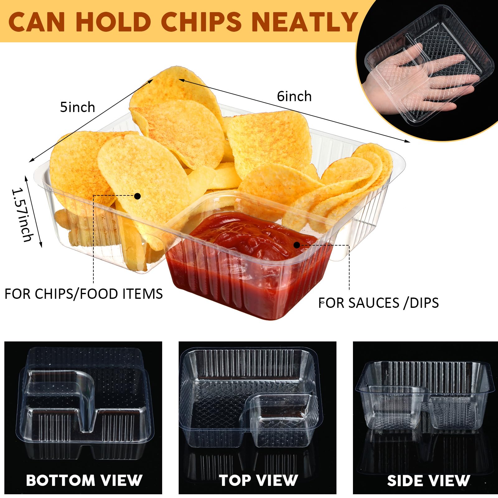 300 Pcs 12Oz Nacho Trays Disposable Food Tray 2 Compartment Nacho Boat Concession Stand Supplies Movie Night Snack Trays Clear P