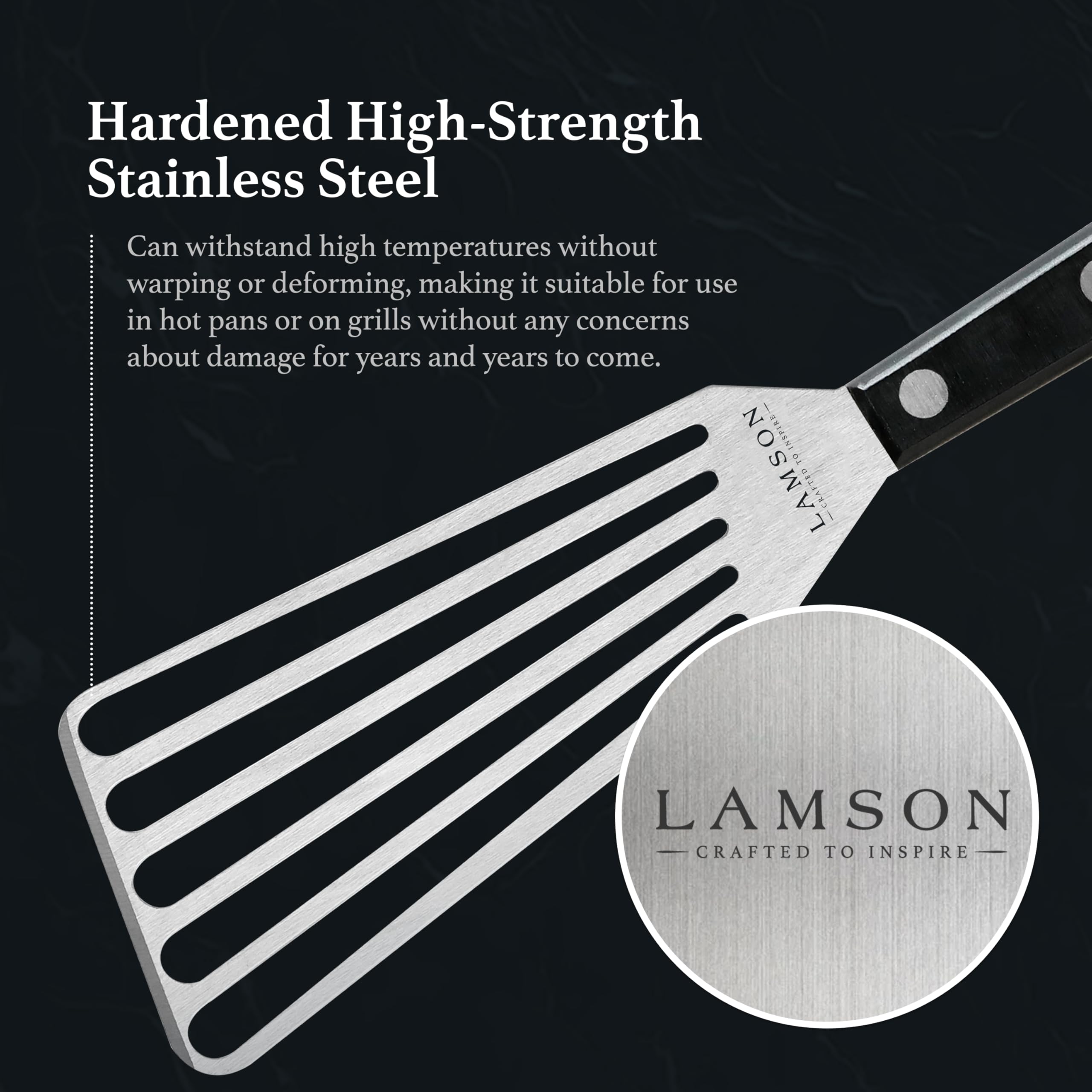 Lamson 3'' X 6'' Chef'S Slotted Turner With Noir Ultra Durable Handle - Left Hand