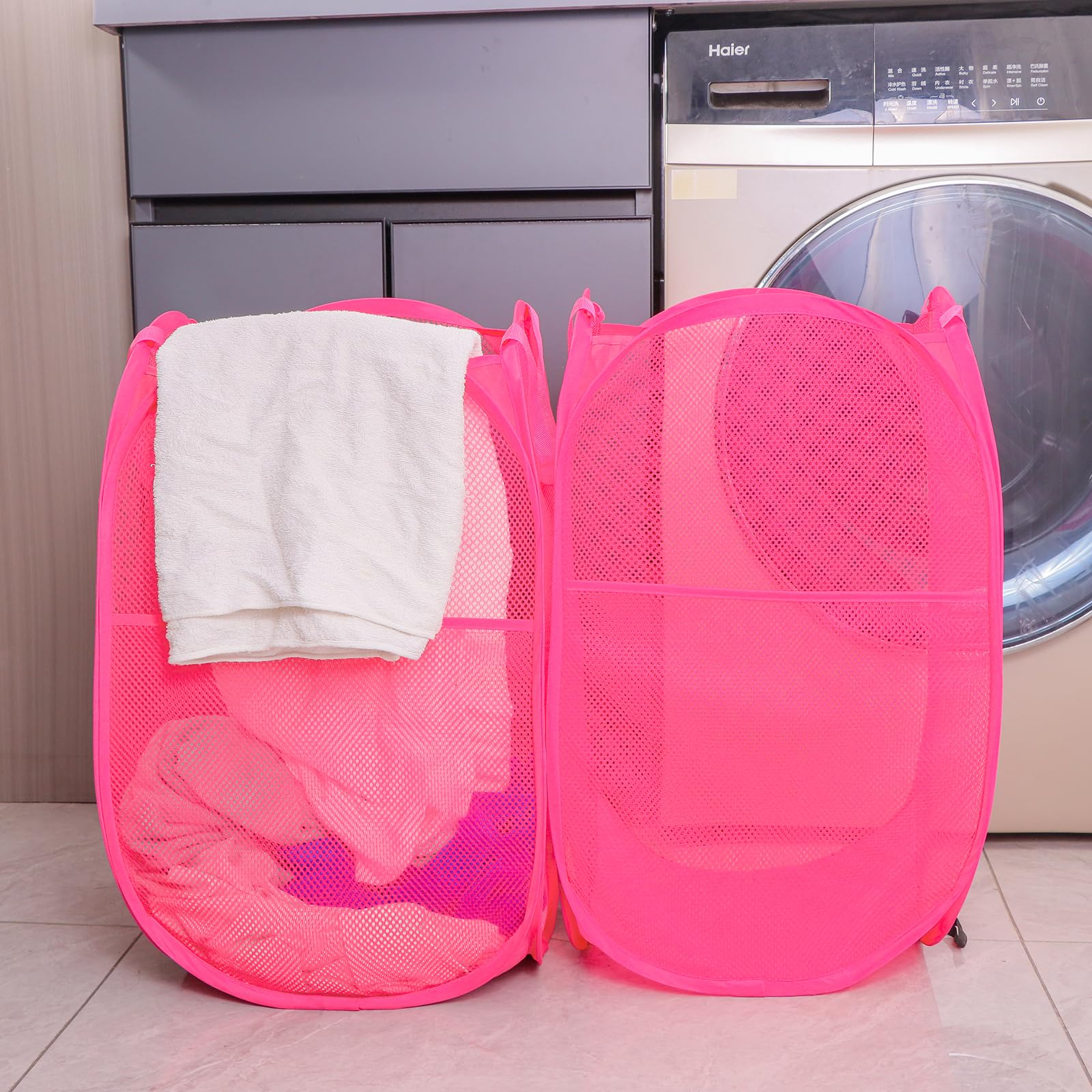 Collapsible Mesh Laundry Basket,Pop Up Laundry Hamper-Easy Storage, Ideal For Home And Travel Use (2 Rose)