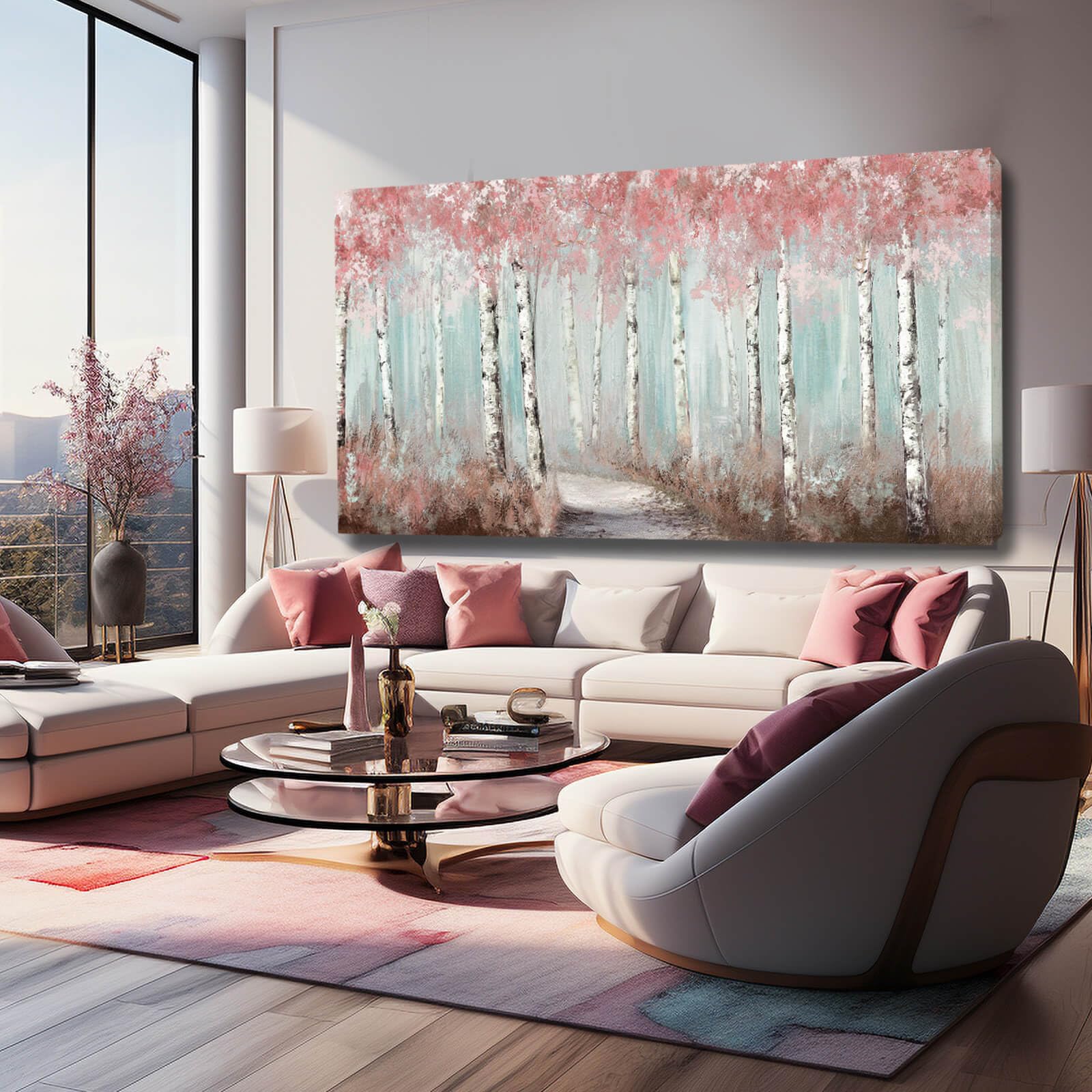 Wall Decor Pink Tree Painting Art Prints For Living Room Large Size Framed For Home Office Bedroom Wall Decor 30''X 60'' Ready T
