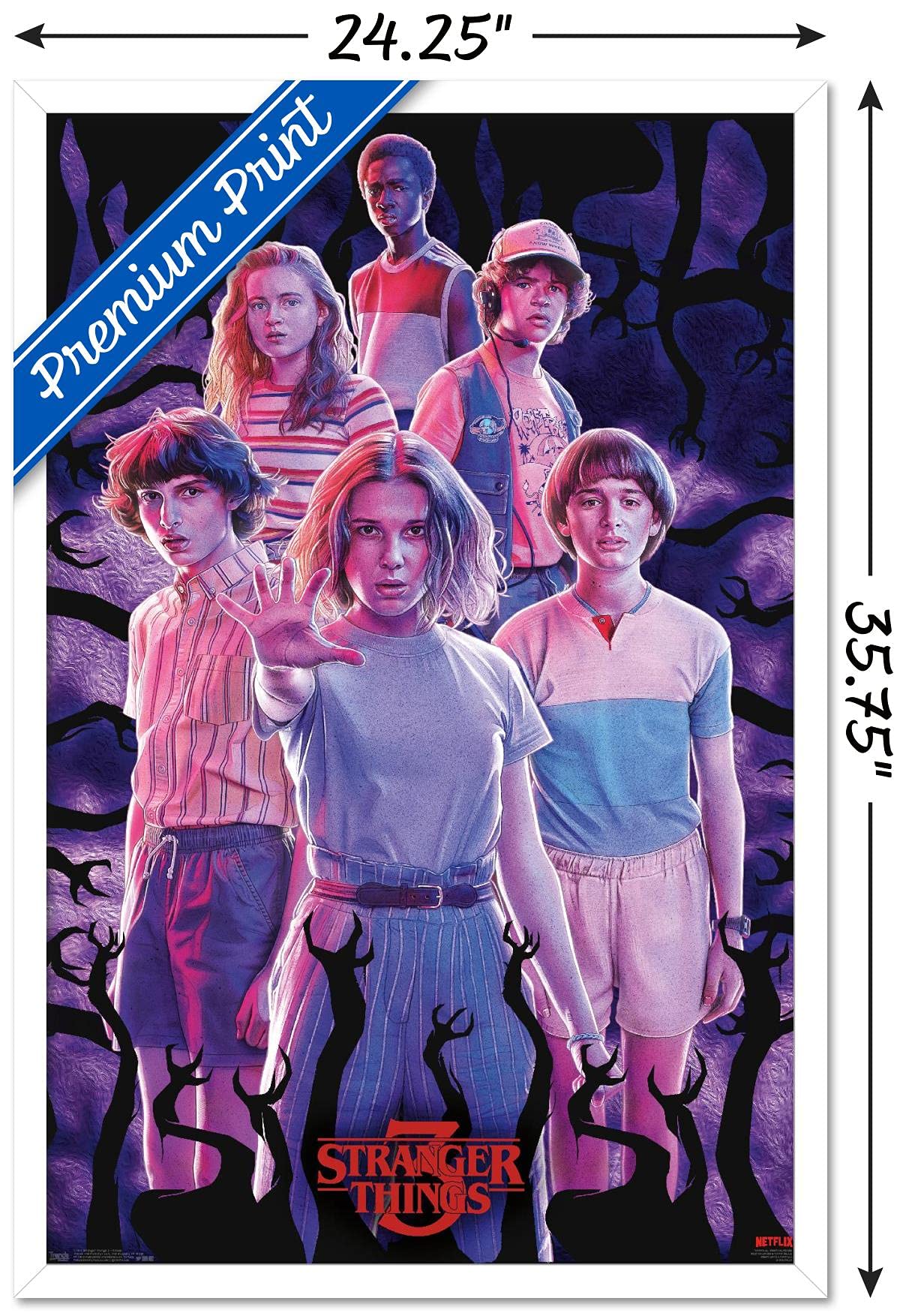 Trends International Netflix Stranger Things: Season 3 - Group Wall Poster, 22.375'' X 34'', White Framed Version