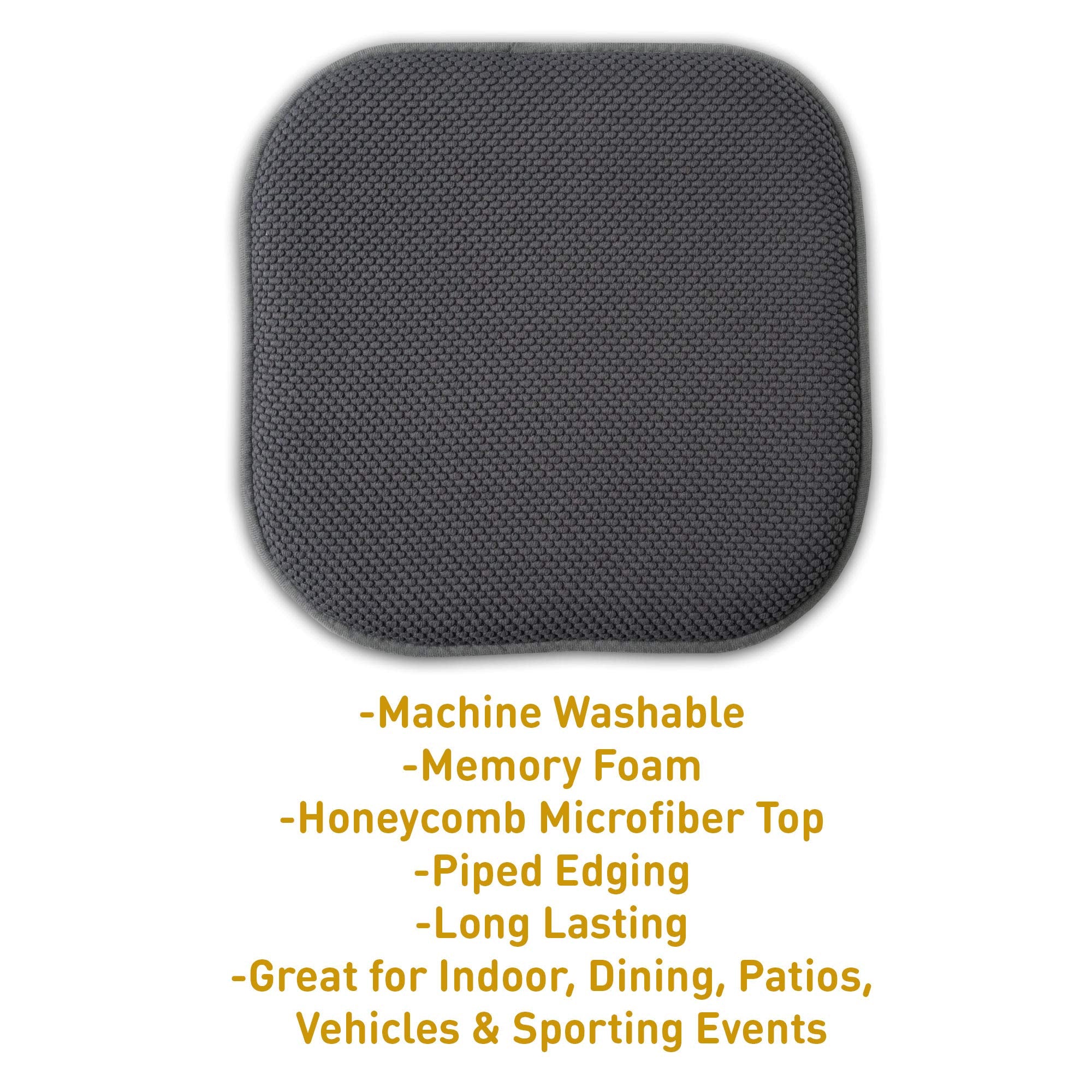 Sweet Home Collection Memory Foam Chair Cushion Pad, 16" x 16", Charcoal Gray, Nonslip Back, Model CPMF-4PK-GRY