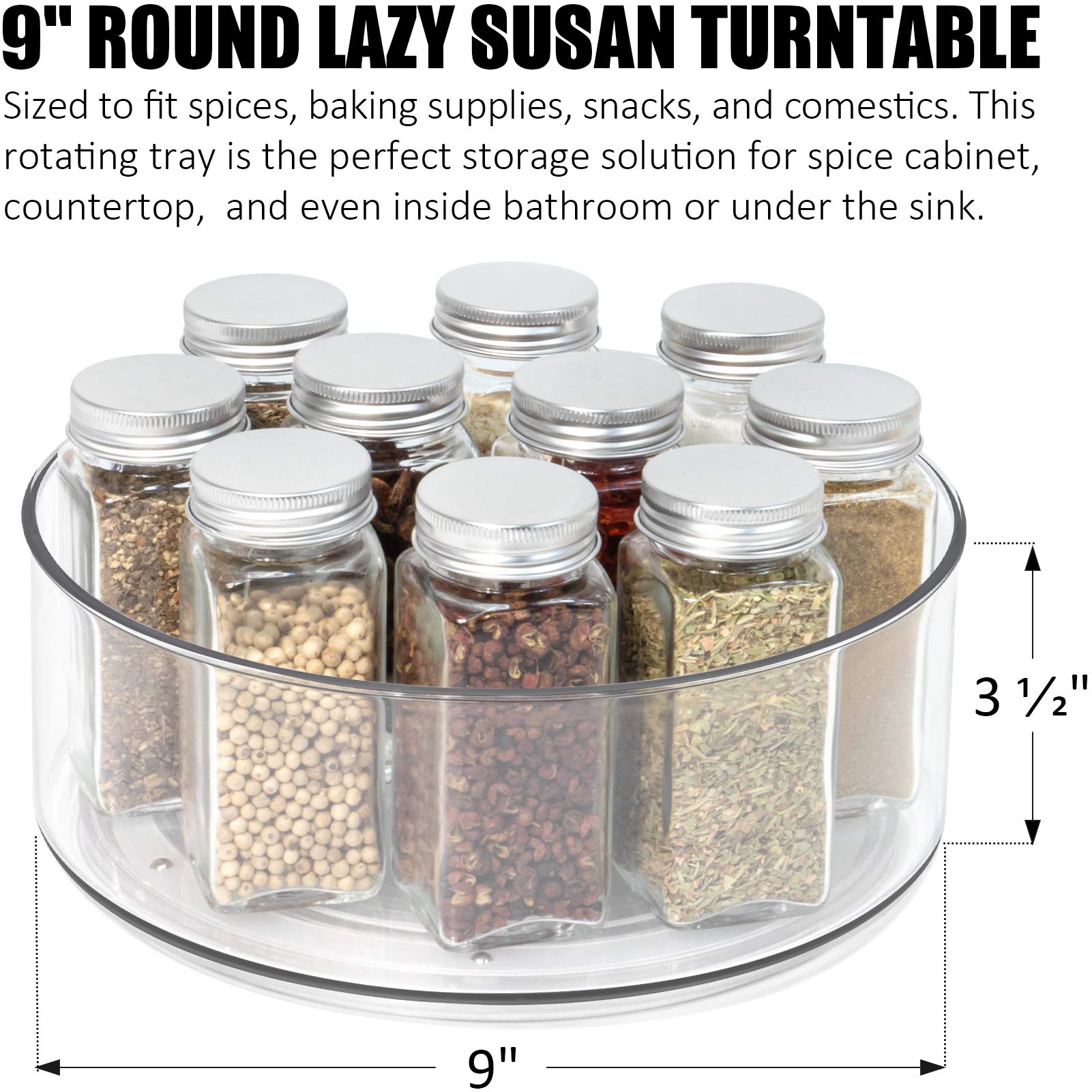 Tiblue Lazy Susan - 2 Pack Round Plastic Clear Rotating Turntable Organization & Storage Container Bins For Cabinet, Pantry, Fri