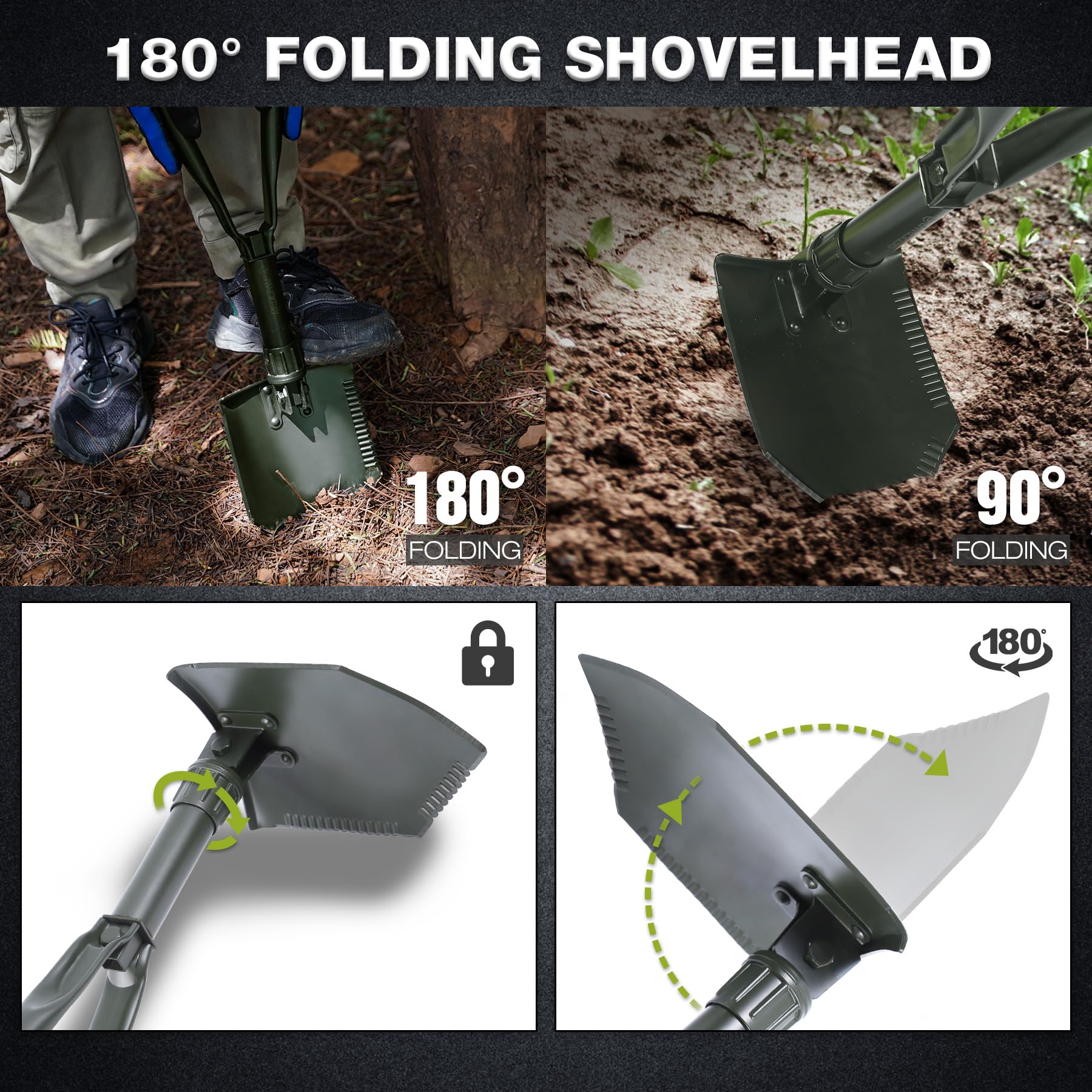 Redcamp 23 Military Folding Camping Shovel W/Cover,Heavy Duty Shovel With Manganese Steel,Tactical Entrenching Tool Tri-Fold H