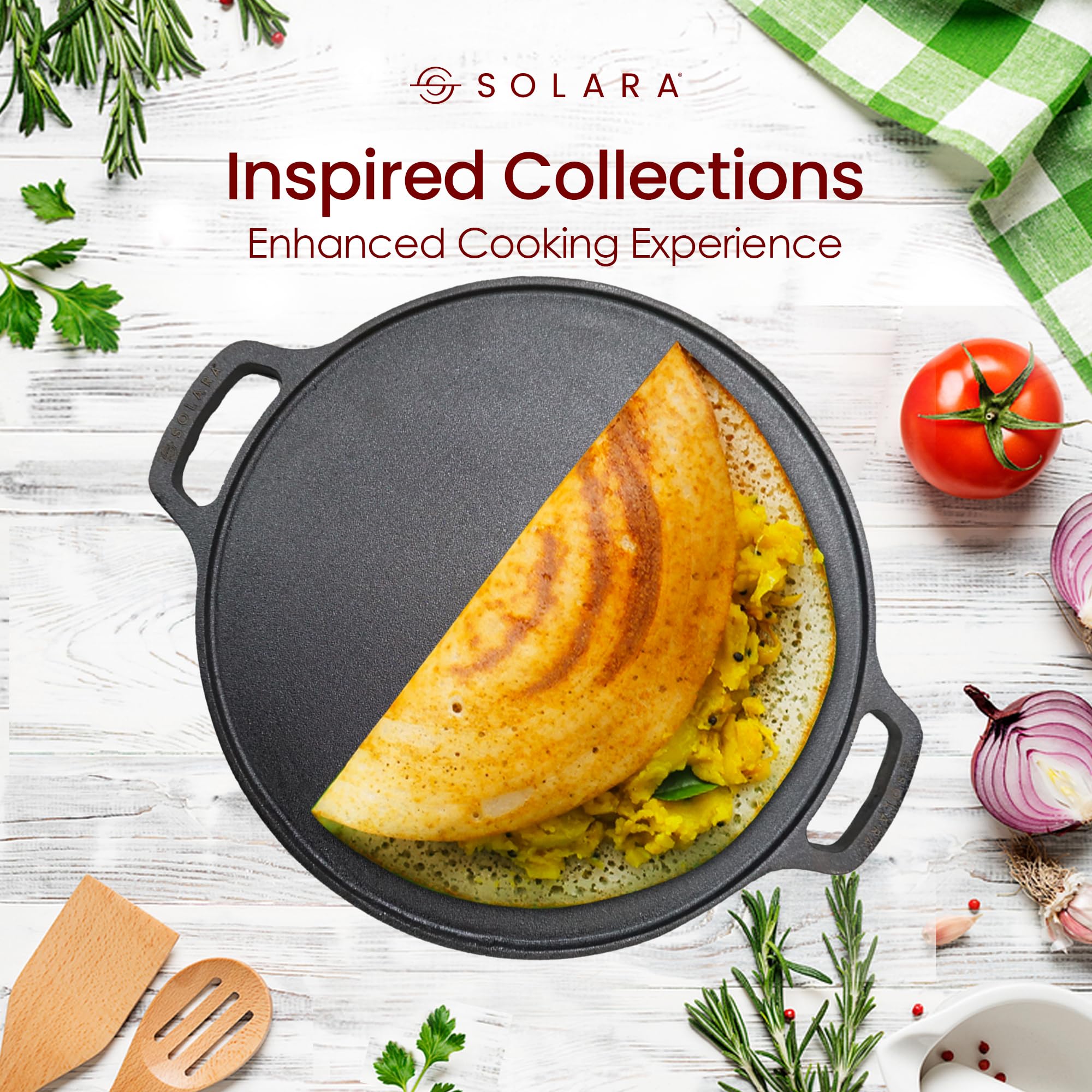 SOLARA Cast Iron 12 Inch(30 CM) Tawa, Tawa for Dosa/Uthappam/Roti/Chapati/Naan, Gas & Induction Friendly, Cast Iron Tawa Cookwar