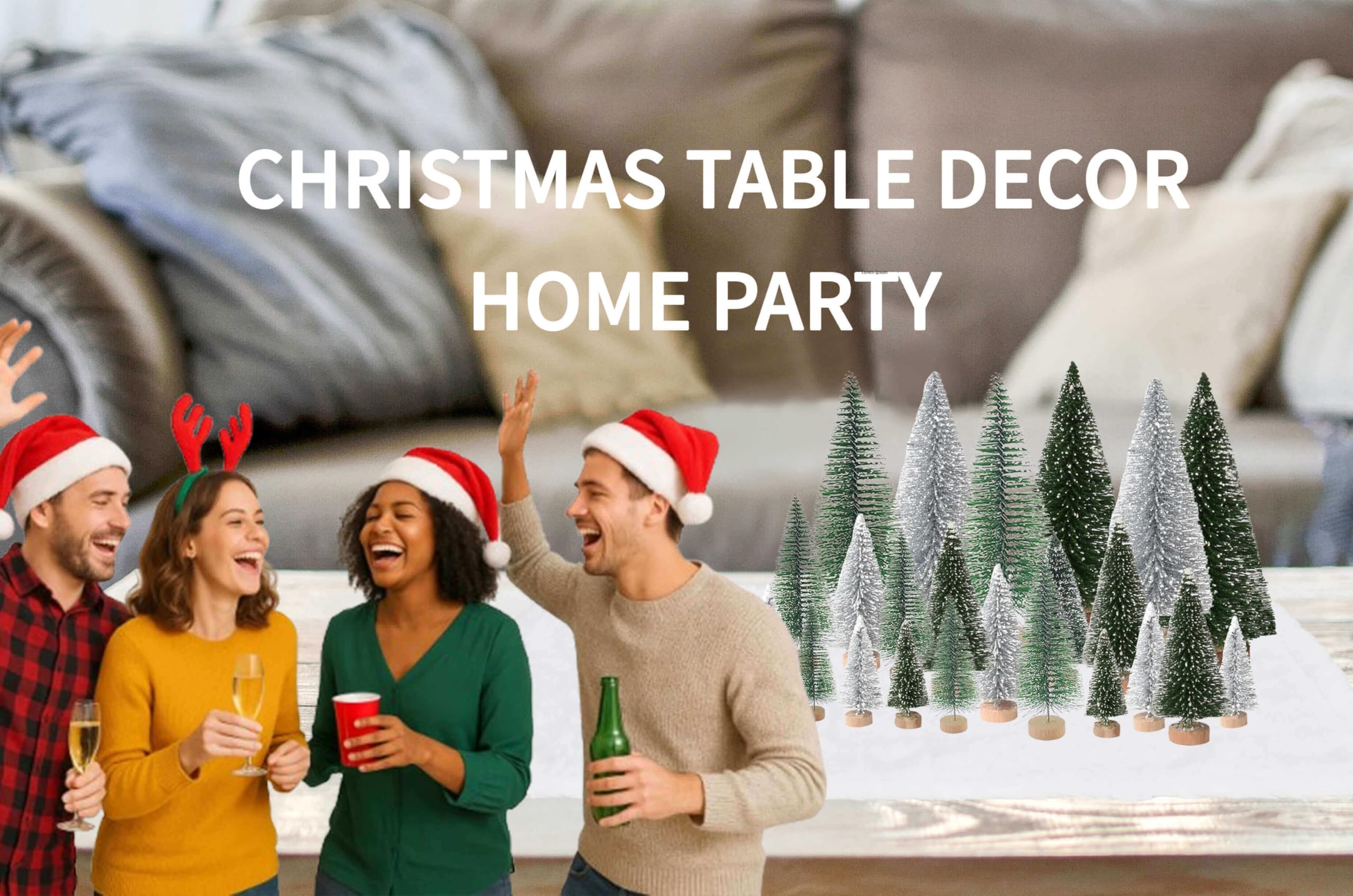 Christmas Decorations Indoor Table Decor, 36PCS Bottle Brush Christmas Trees for Christmas Village- Mini Christmas Tree, Artific