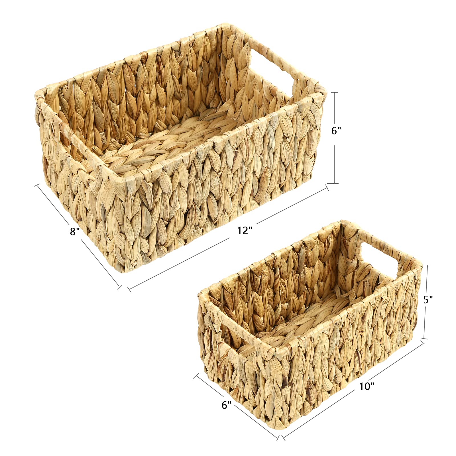 Hoonex Water Hyacinth Storage Baskets, Wicker Baskets For Storage, Hand Woven Baskets With Carry Handles, Set Of 2, Natural