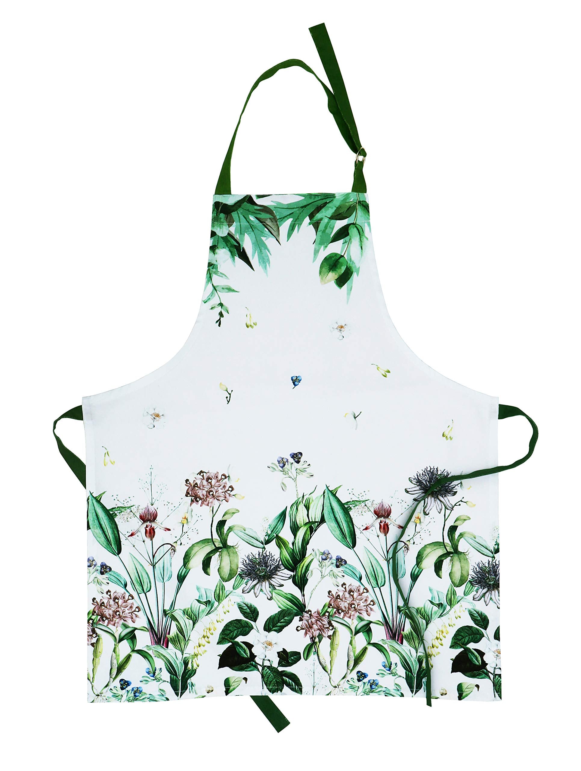 Amour Infini Cotton Kitchen Aprons With Adjustable Strap & Waist Ties For Baking Cooking Gardening Spring Apron (Floral Shrubs-