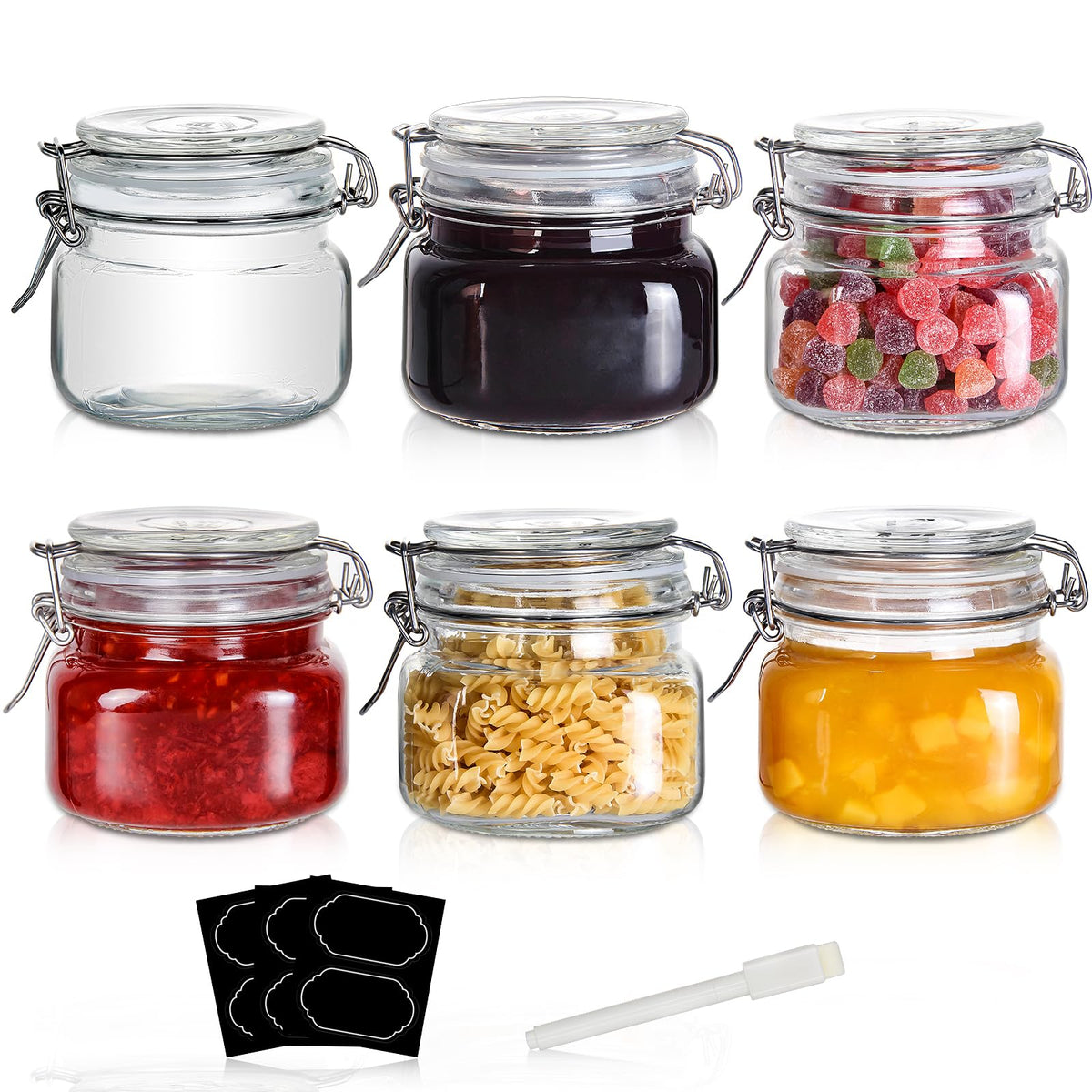 Yeboda 16Oz Food Storage Canister Glass Jars With Clamp Airtight Lids And Silicone Gaskets For Multi-Purpose Kitchen Containers