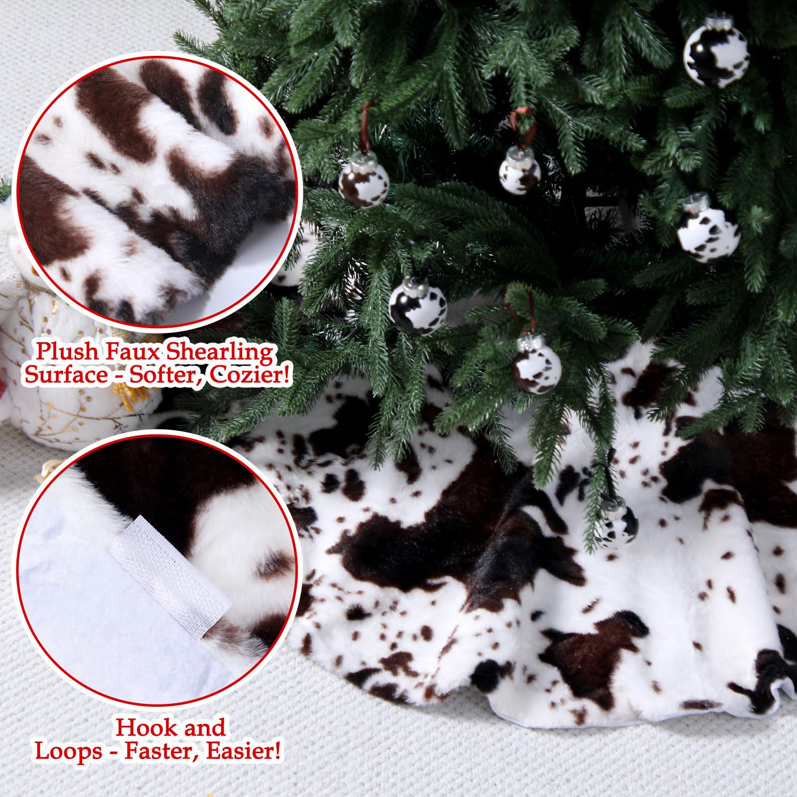 Sosation 29 Pcs Western Cowboy Christmas Tree Decor Set, Including 24 Pcs Cowhide Printed Christmas Balls, 1 Rustic Cowboy Hat,