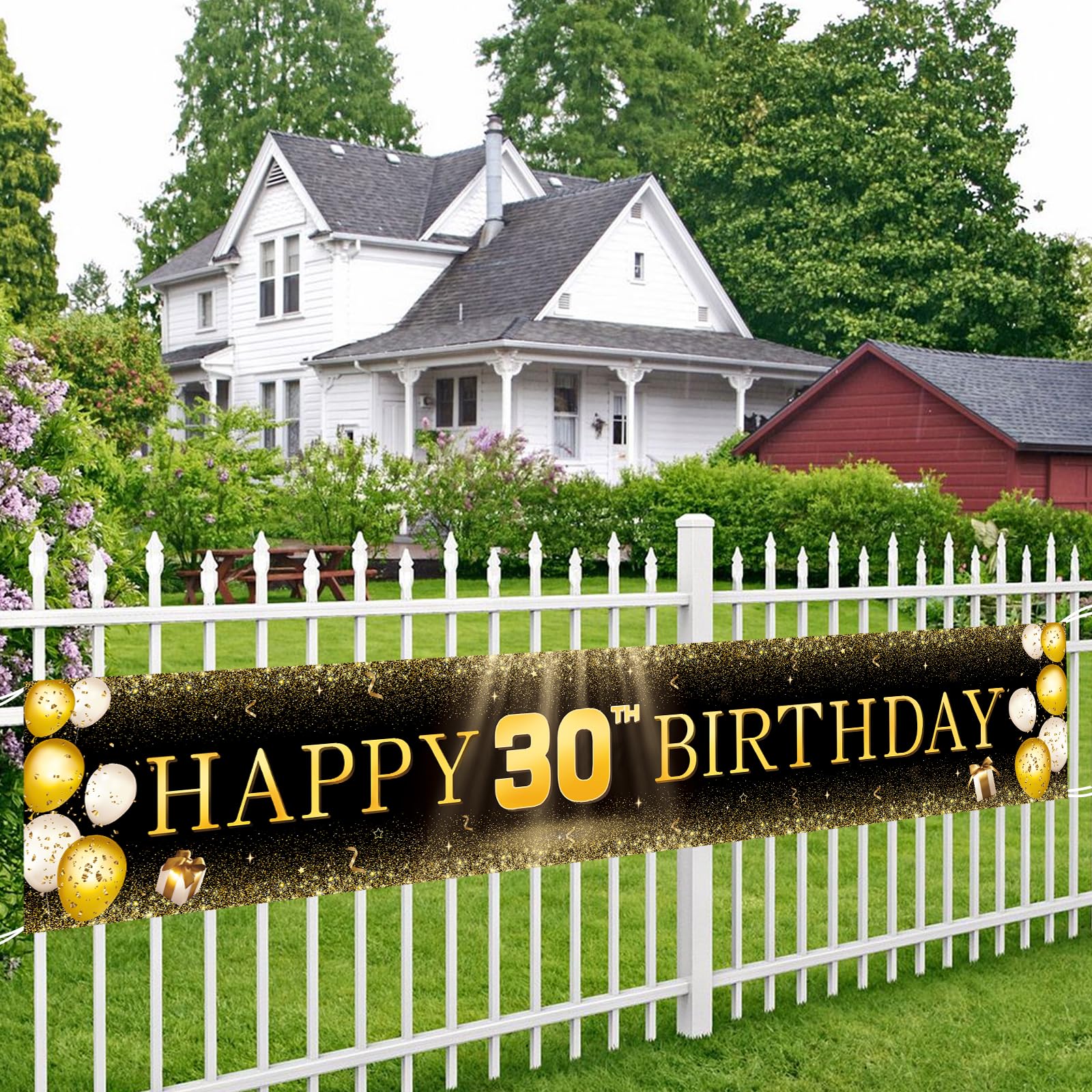 Tzss 30Th Birthday Decorations For Men Women, Black And Gold Happy 30Th Birthday Banner Yard Signs, 30Th Birthday Indoor Outdoor