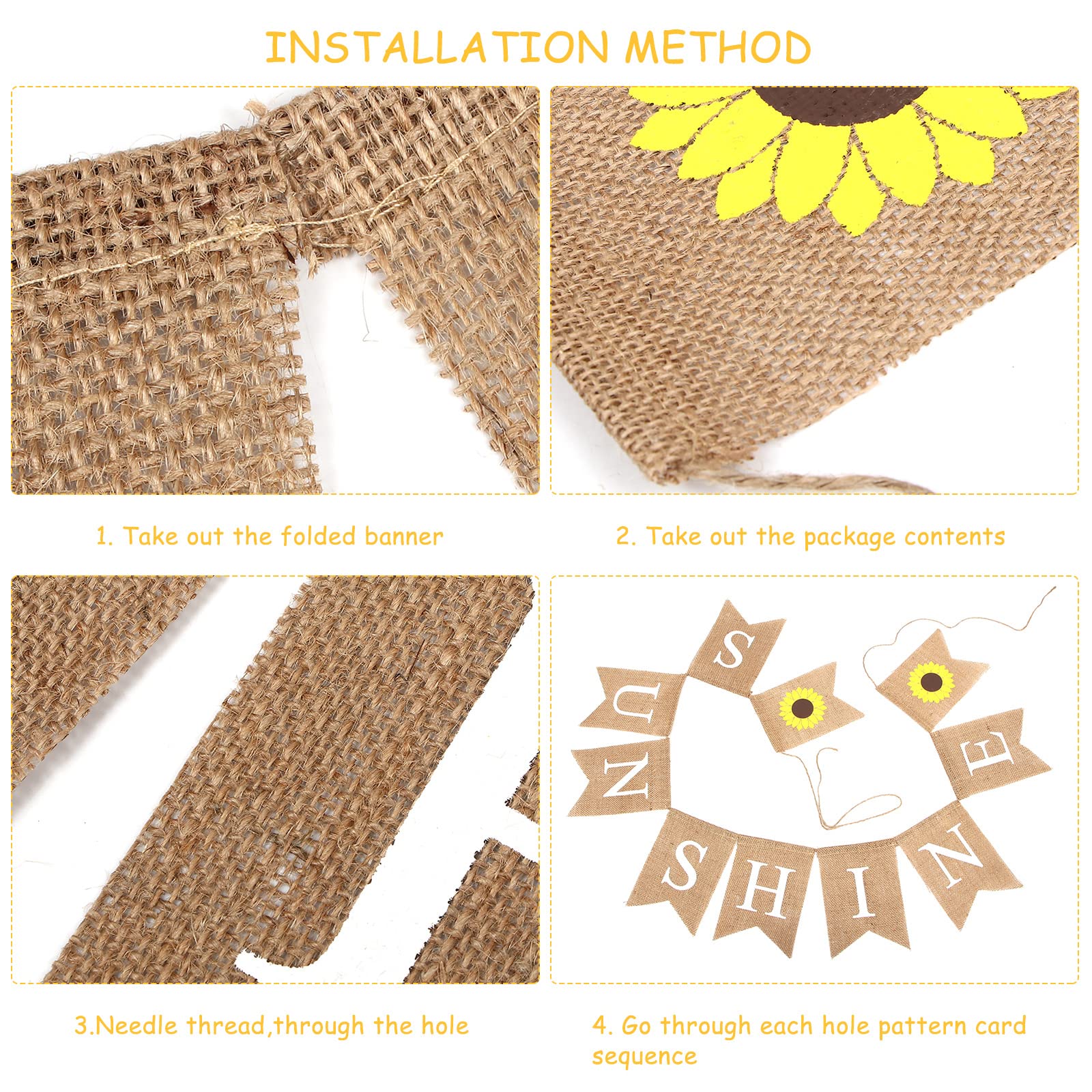 Amosfun You Are My Sunshine Banner Sunflower Burlap Banner Swallowtail Linen Bunting Garland For Baby Shower Kids Birhday Party